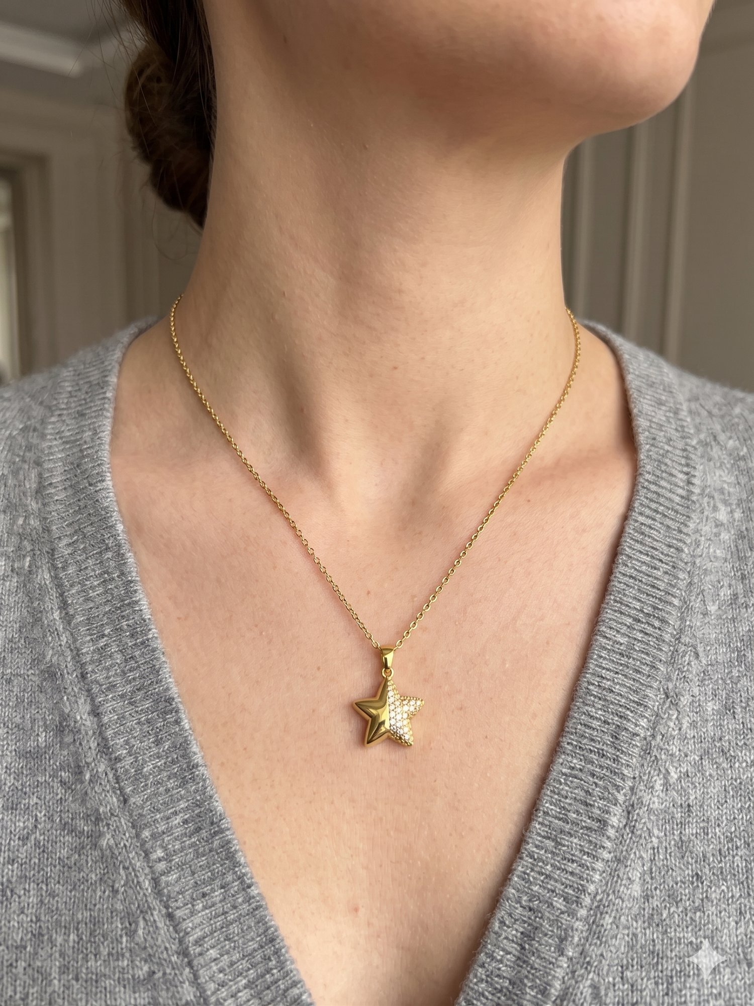 26kly42 - Çelik Gold Star Kolye