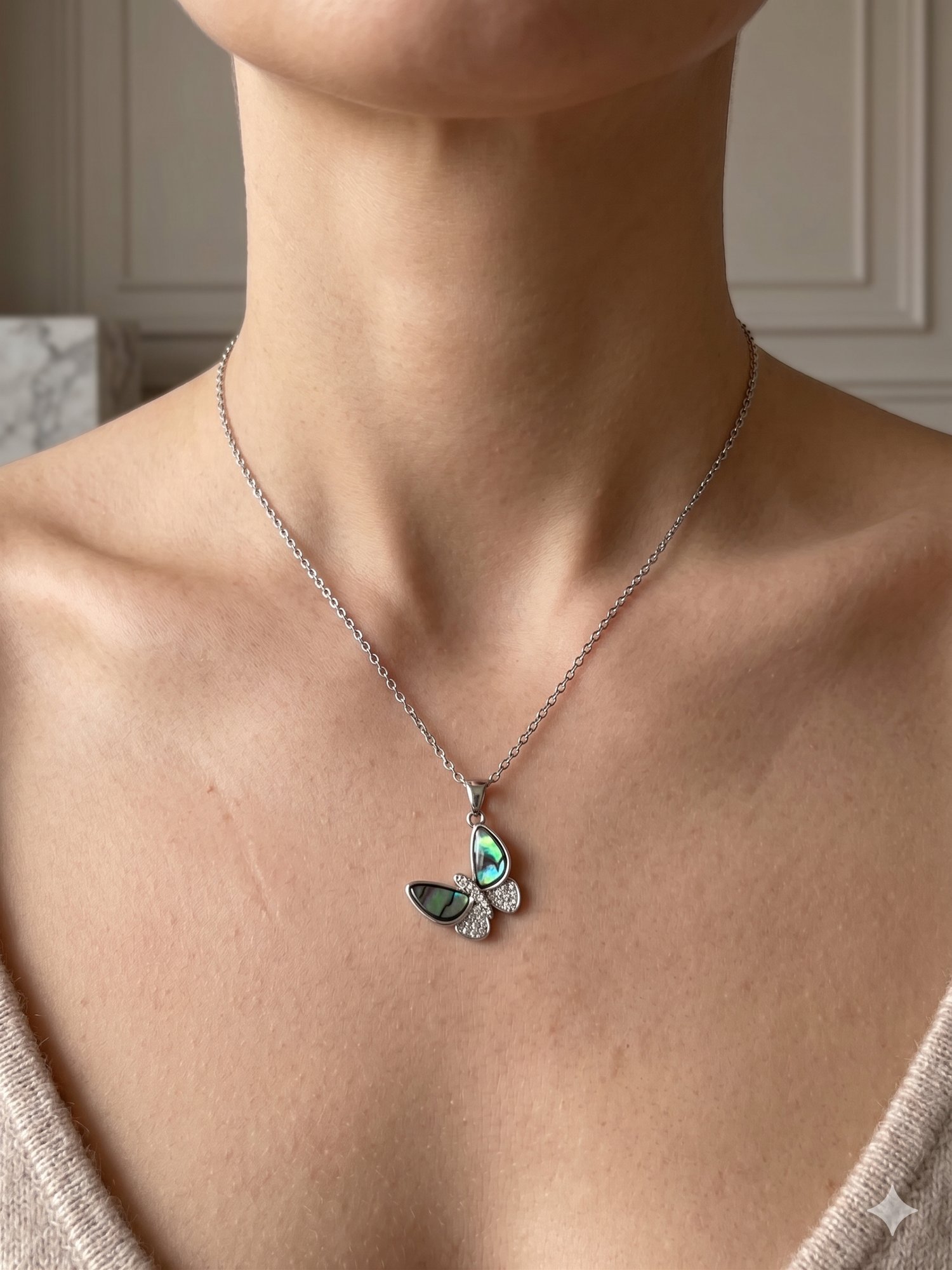 26kly98 -Steel Aurora Butterfly Necklace