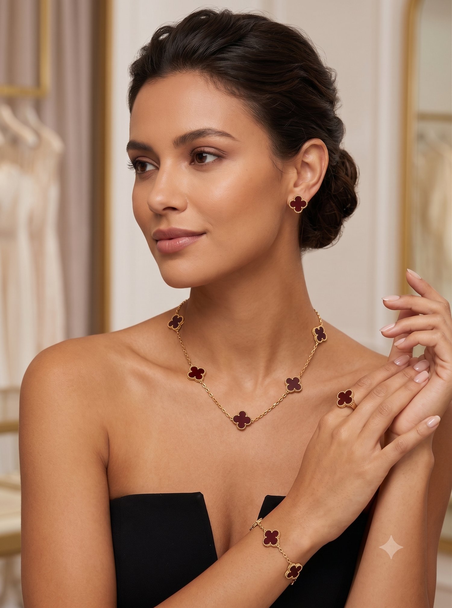 26yns04 - Bordo Yonca Çelik Set
