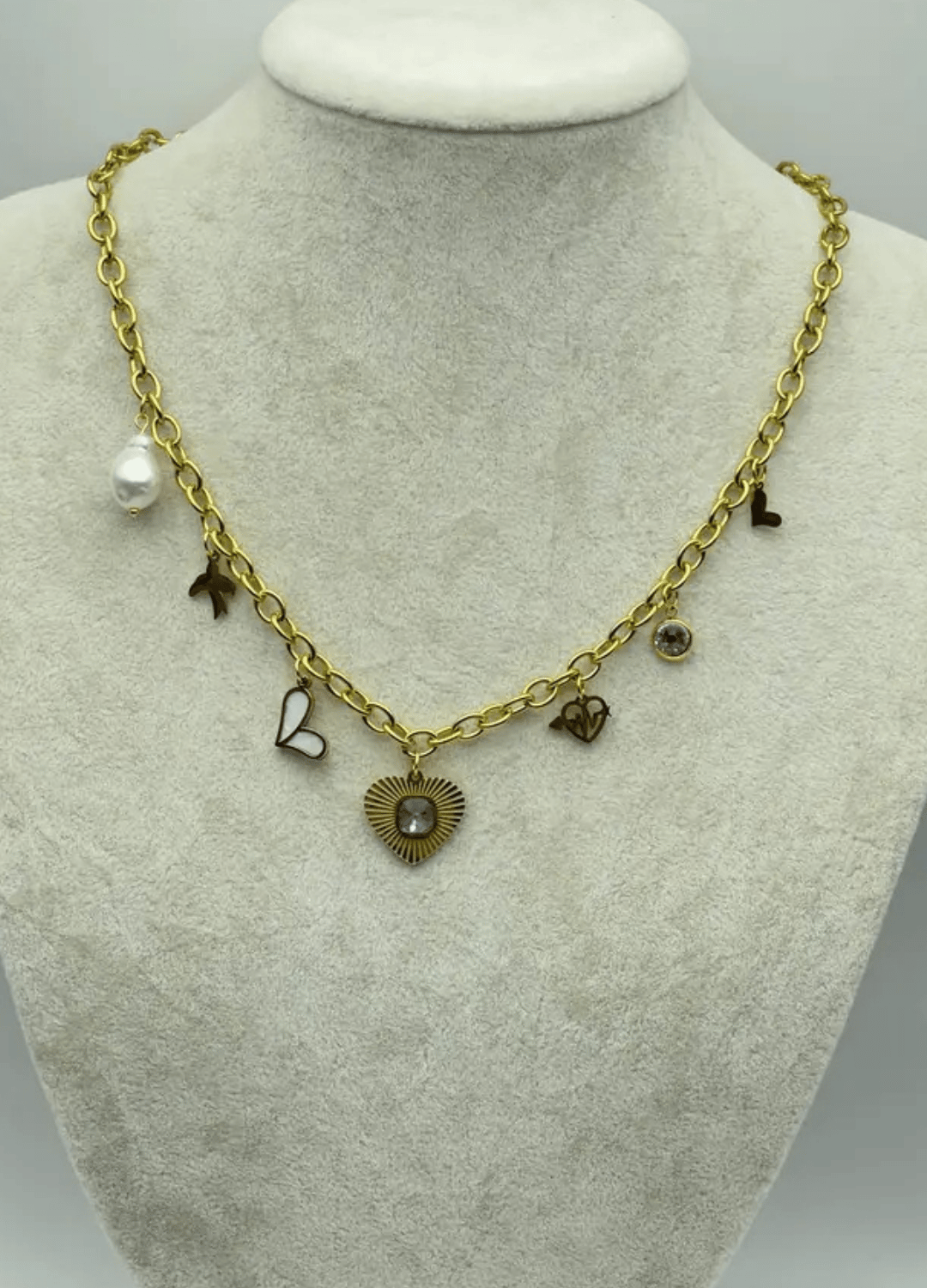 Çelik Gold Kalp Charm'lı Kolye - 25-clkk145