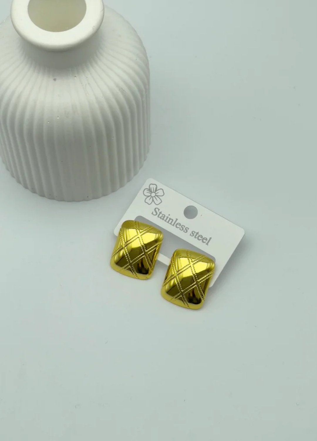 Çelik Gold Kare Küpe - 25-clk45