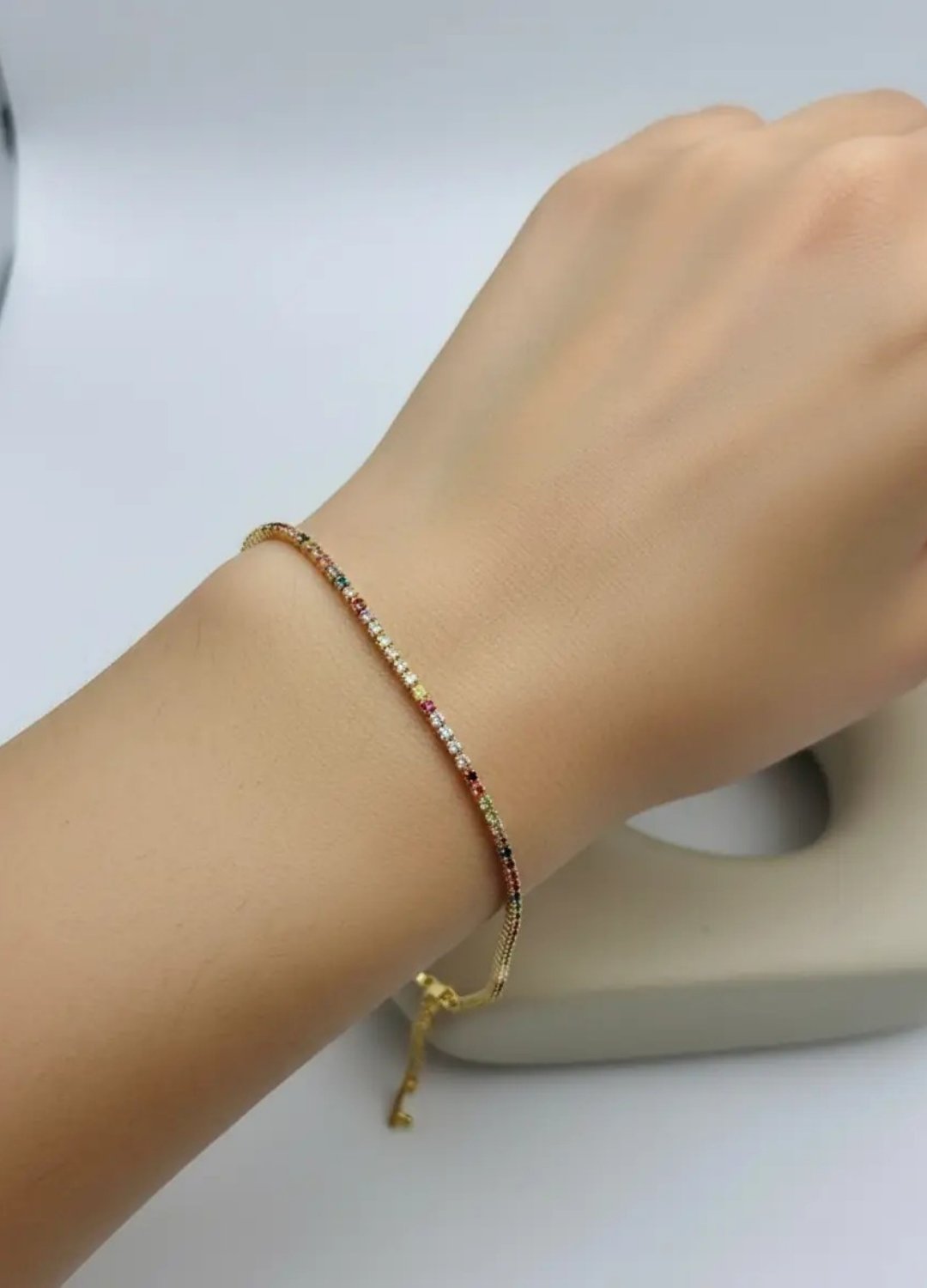 Çelik Gold Mini Renkli Yuvarlak Taşlı Su Yolu Bileklik - 26slb42