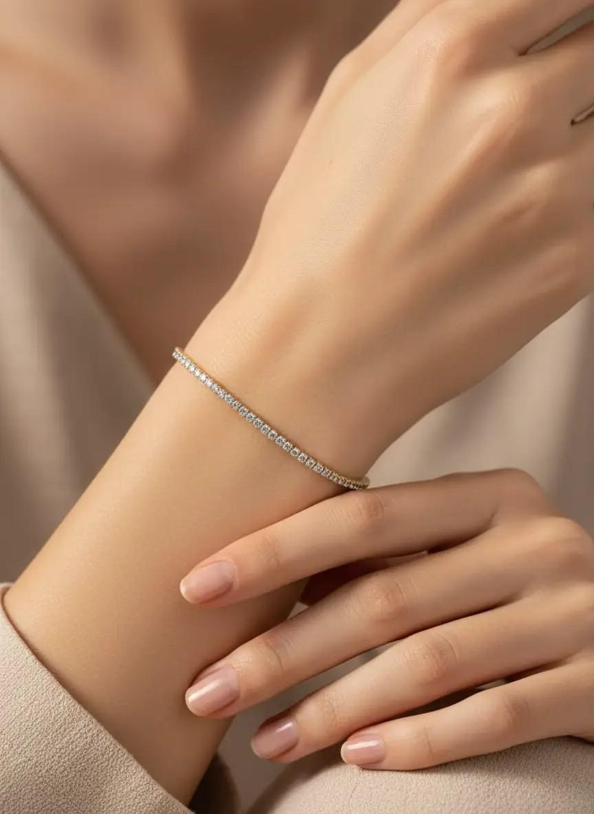 Çelik Gold Mini Yuvarlak Taşlı Su Yolu Bileklik - 26slb35