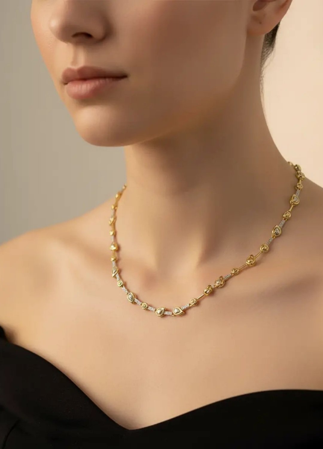 Çelik Gold Mix Taşlı Serenay Kolye - 25-clkk133