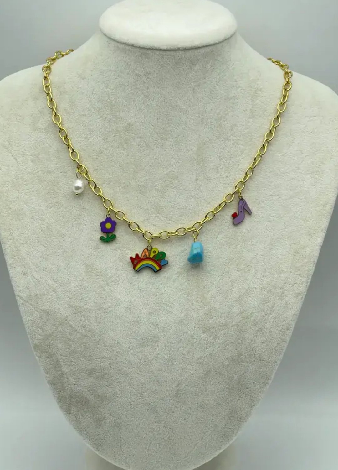 Çelik Gold Renkli Charm'lı Kolye - 25-clkk140