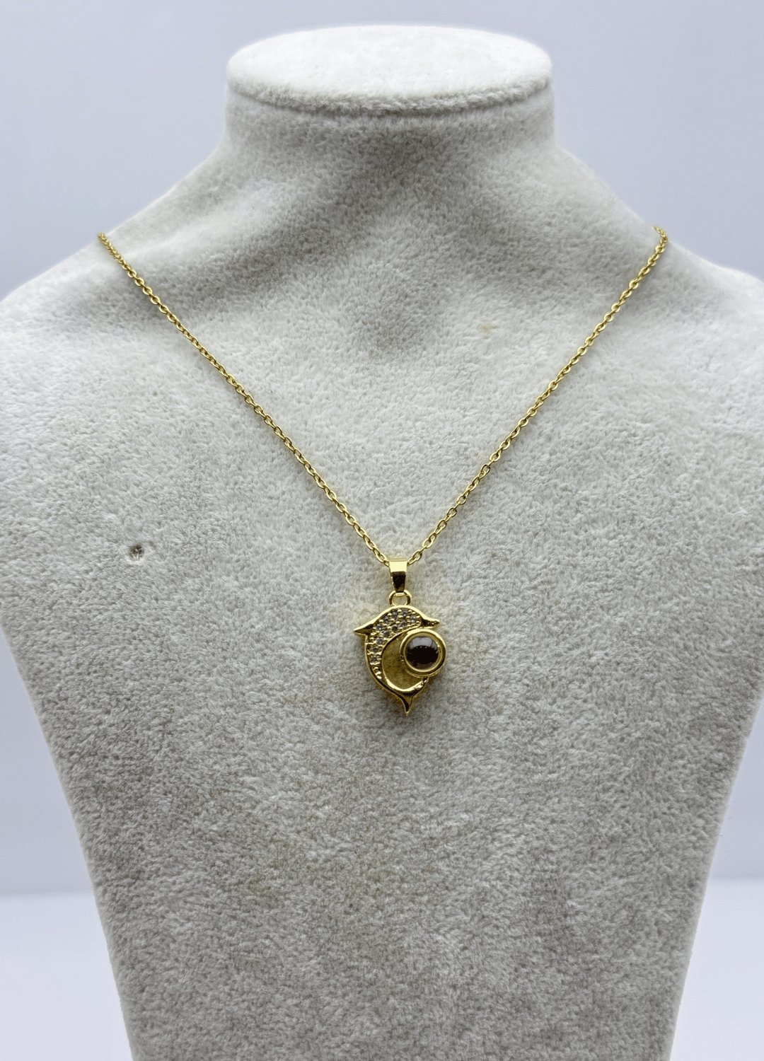 Çelik Gold Taşlı Balık Kolye - 25ctr429