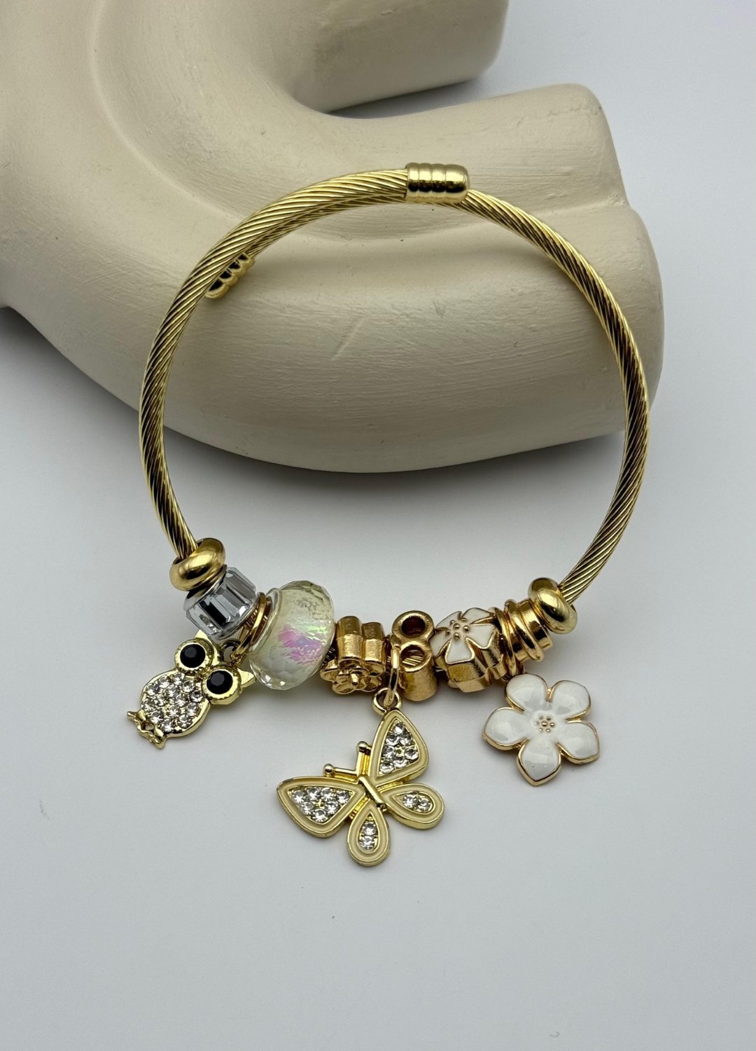 Çelik Gold Taşlı Kelebek Baykuş Çiçek Charmlı Pandora Bileklik - 26blk31