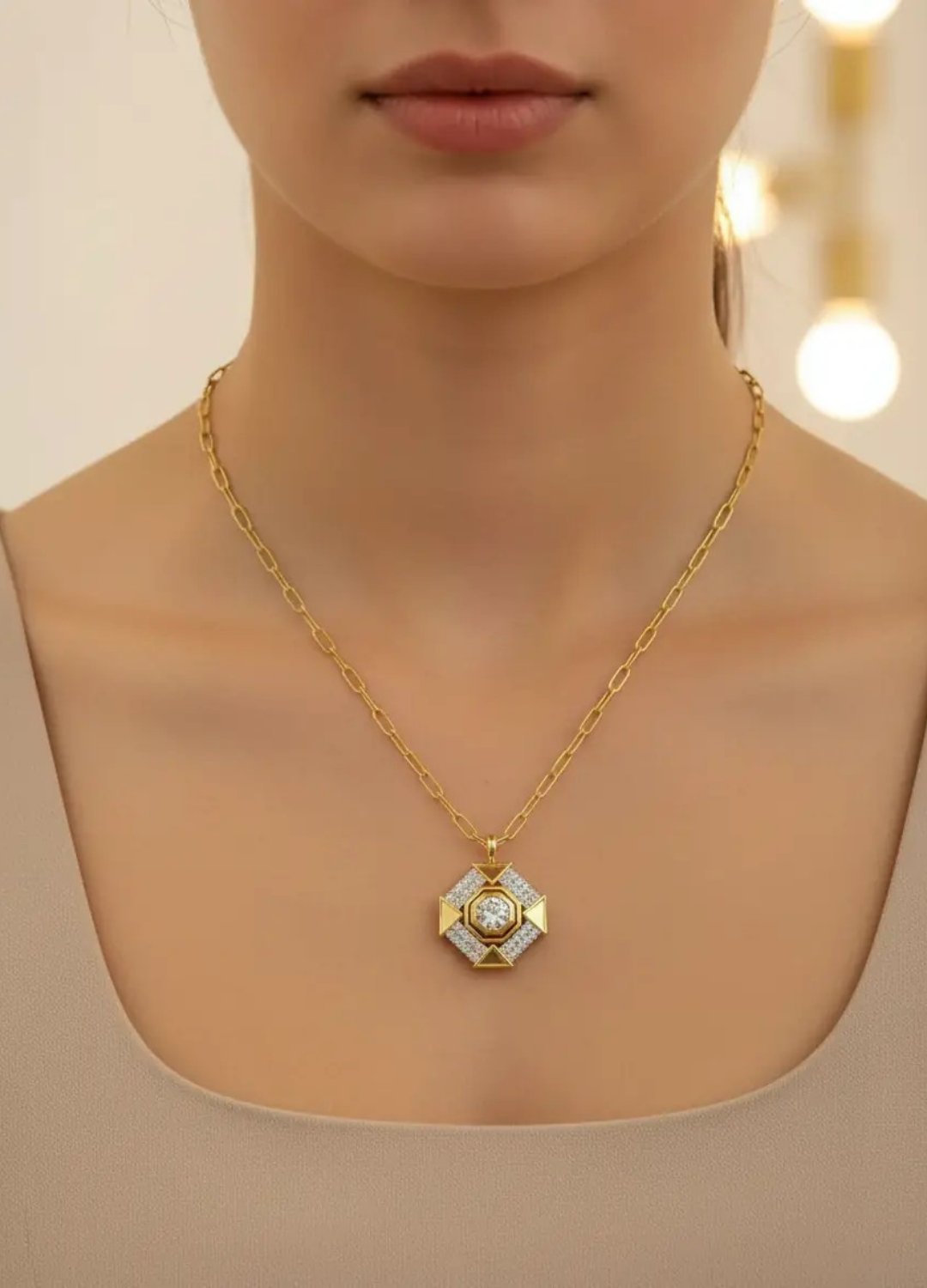Çelik Gold Taşlı Kolye - 25-clkk126