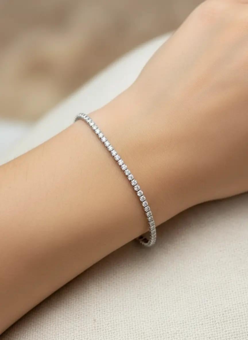 Çelik Silver Mini Yuvarlak Taşlı Su Yolu Bileklik - 26slb20