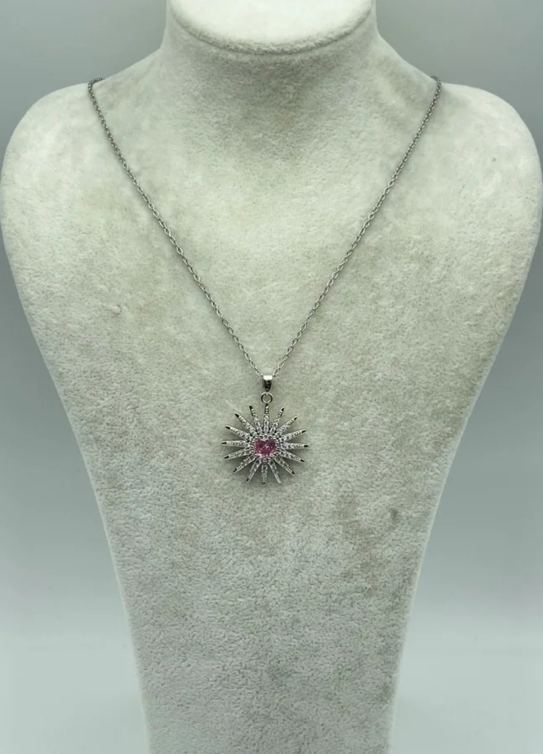 Çelik Silver Pembe Taşlı Kolye - 25-ctr184