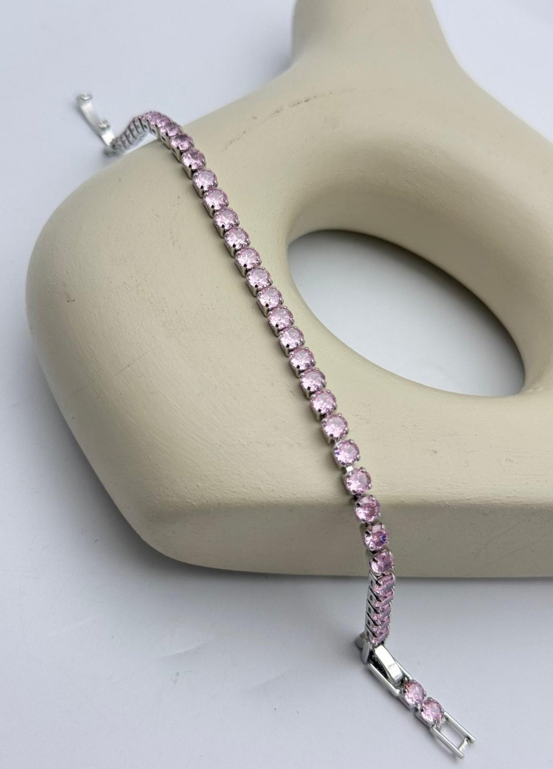 Çelik Silver Pembe Yuvarlak Taşlı Su Yolu Bileklik - 26slb31