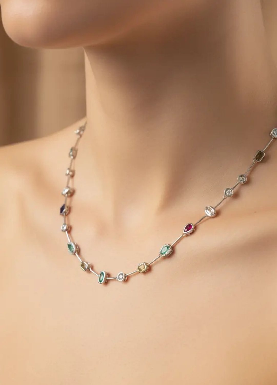 Çelik Silver Renkli Taşlı Serenay Kolye - 25-clkk154