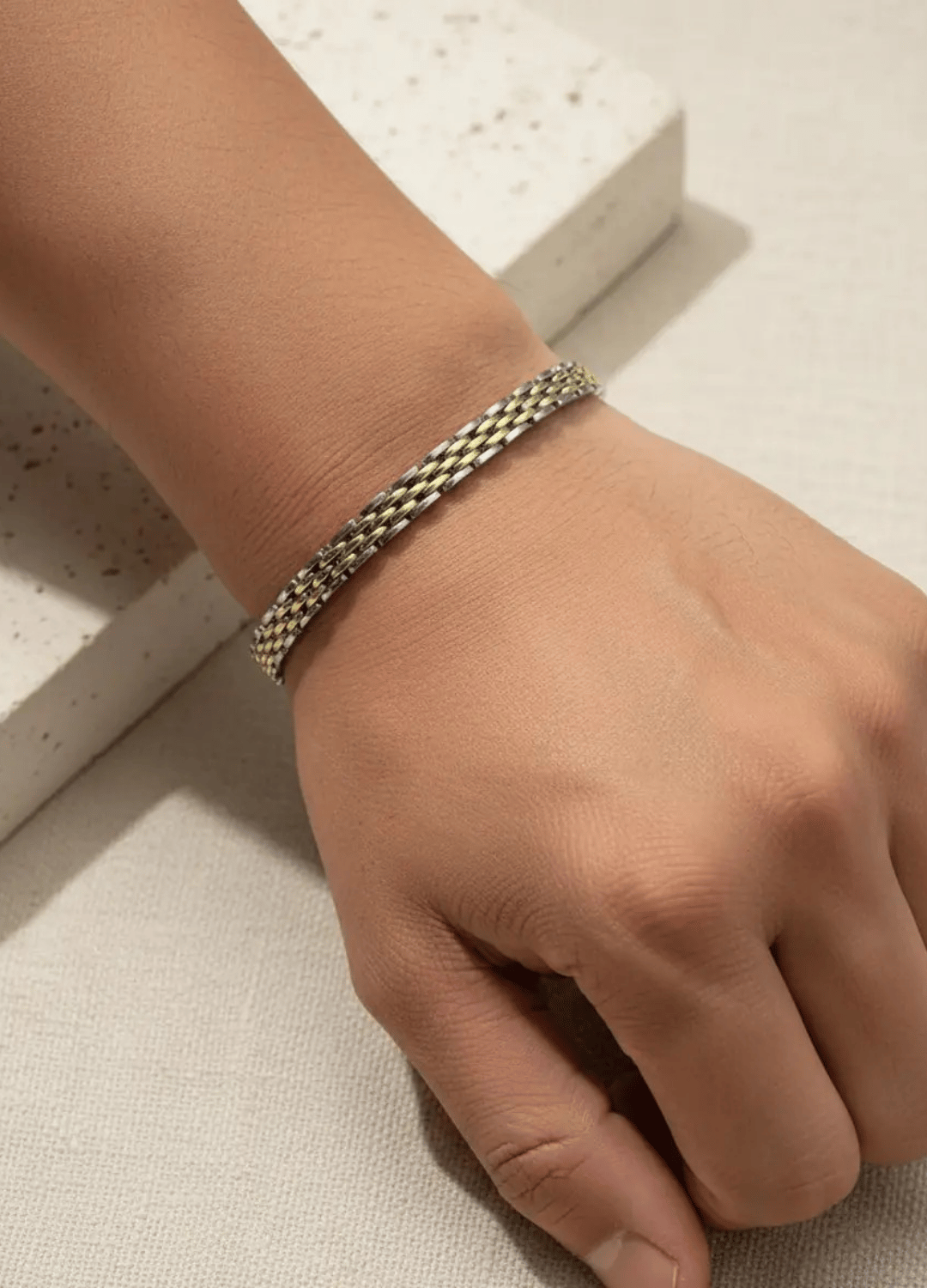 Çelik Silver Sarı Şeritli Erkek Rolex Bileklik - 26blke04