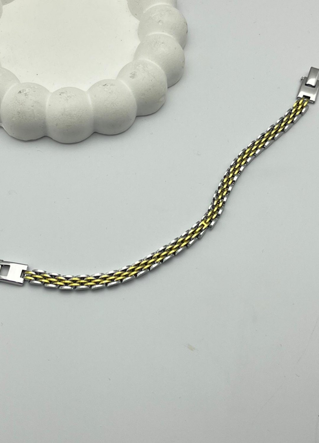 Çelik Silver Sarı Şeritli Erkek Rolex Bileklik - 26blke04