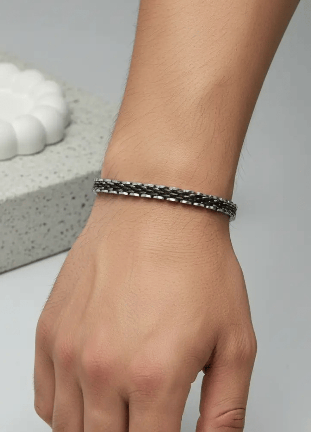 Çelik Silver Siyah Şeritli Erkek Rolex Bileklik - 26blke02