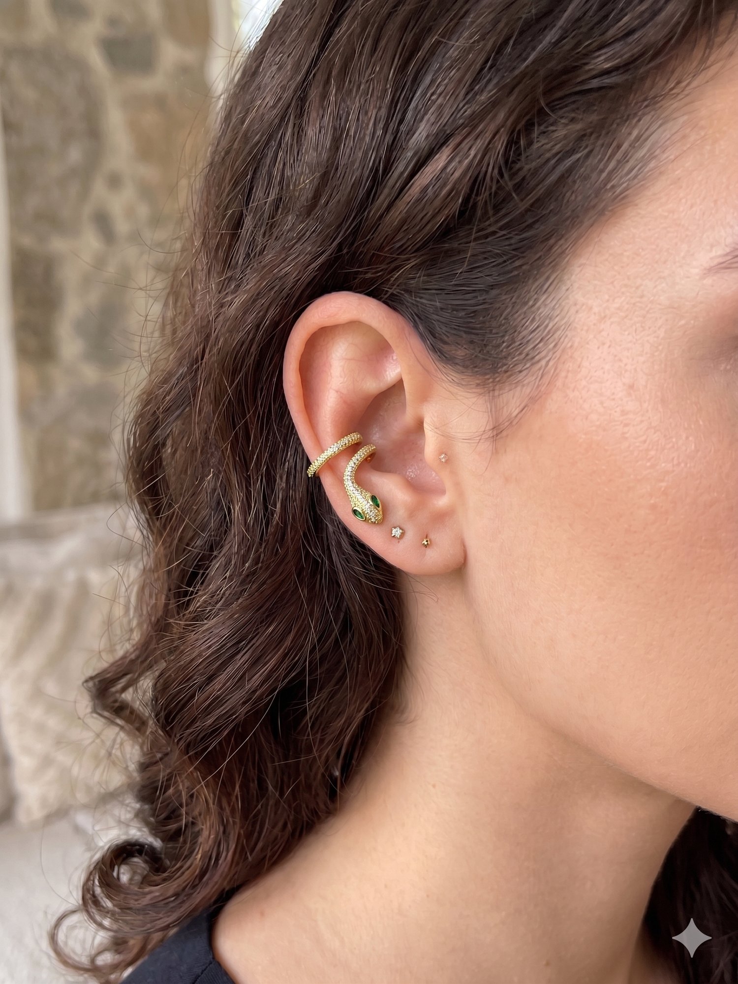 Taşlı Yılan Gold VIP Ear Cuff