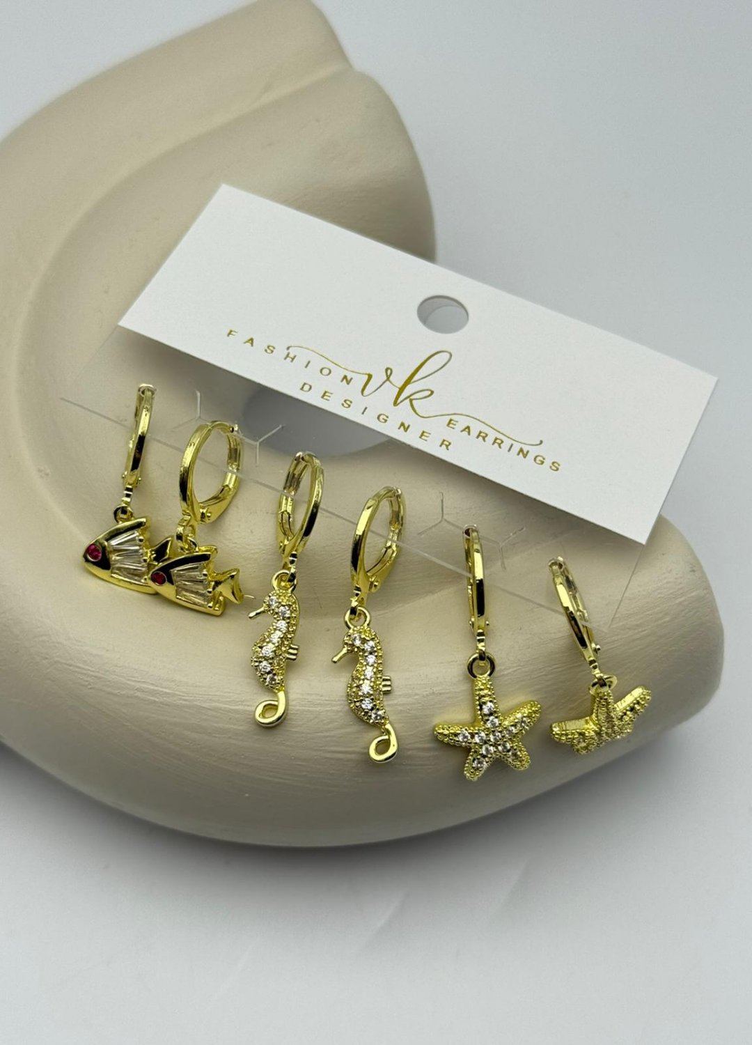 Vip Gold Balık Deniz Atı Deniz Yıldızı Taşlı Sallantılı 6'lı Küpe - 26vipkp69