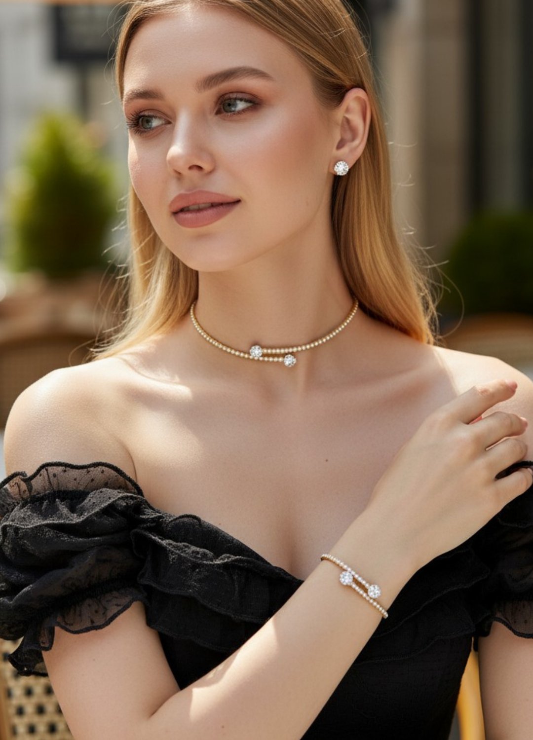 Vip Gold Taşlı Kolye Bileklik Küpe Set - 26set10