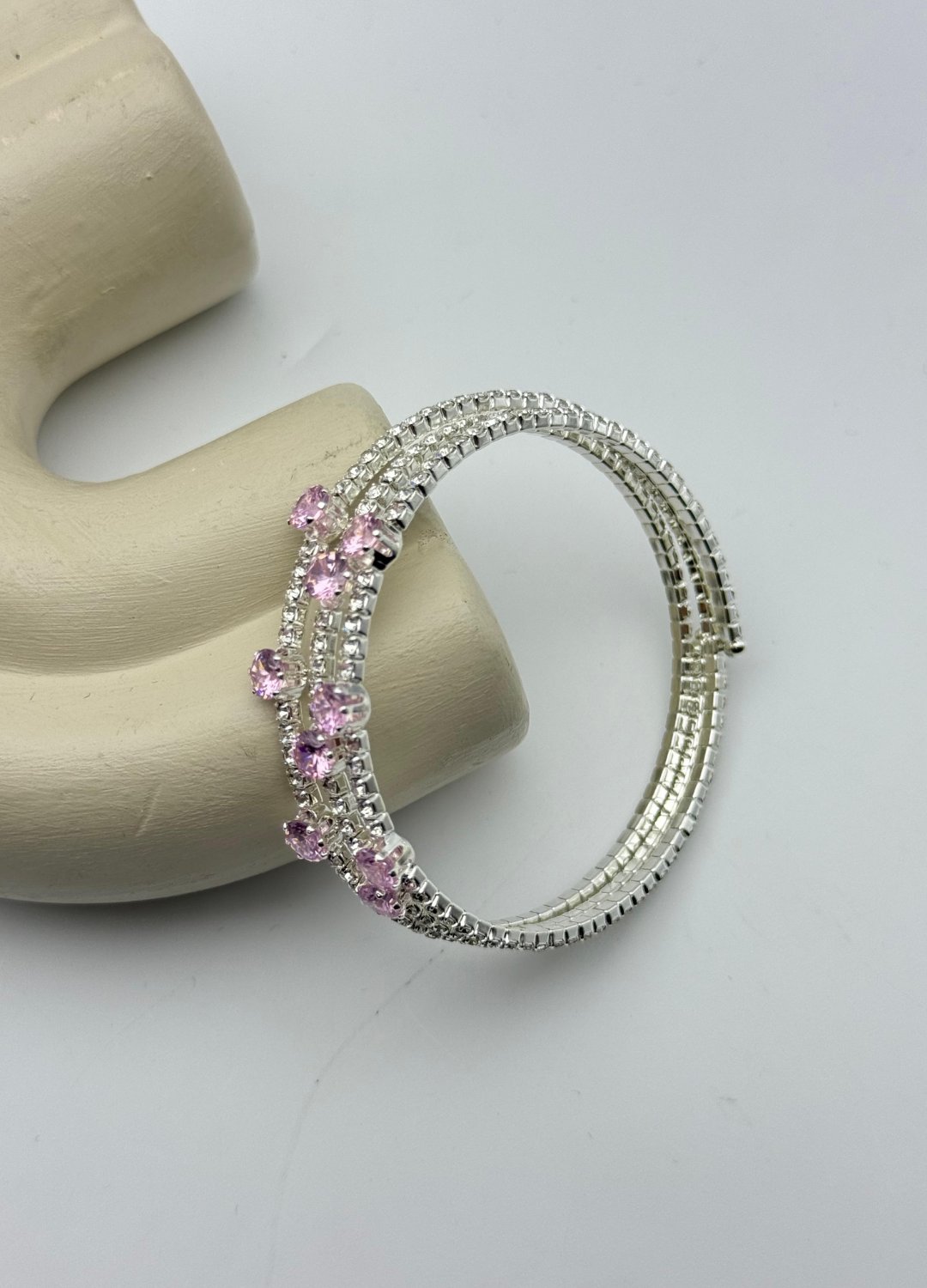 Vip Silver 3 Şeritli Pembe Taşlı Su Yolu Bileklik - 26slbv16