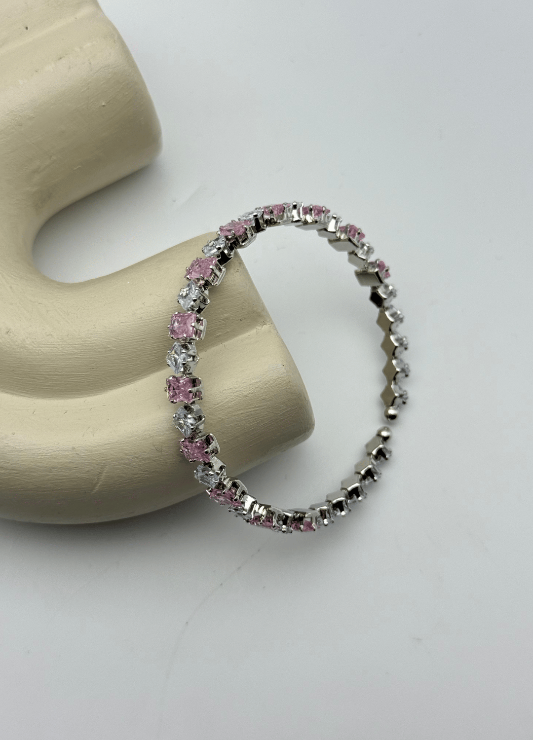 Vip Silver Pembe Baget Taşlı Su Yolu Bileklik - 26slbv14