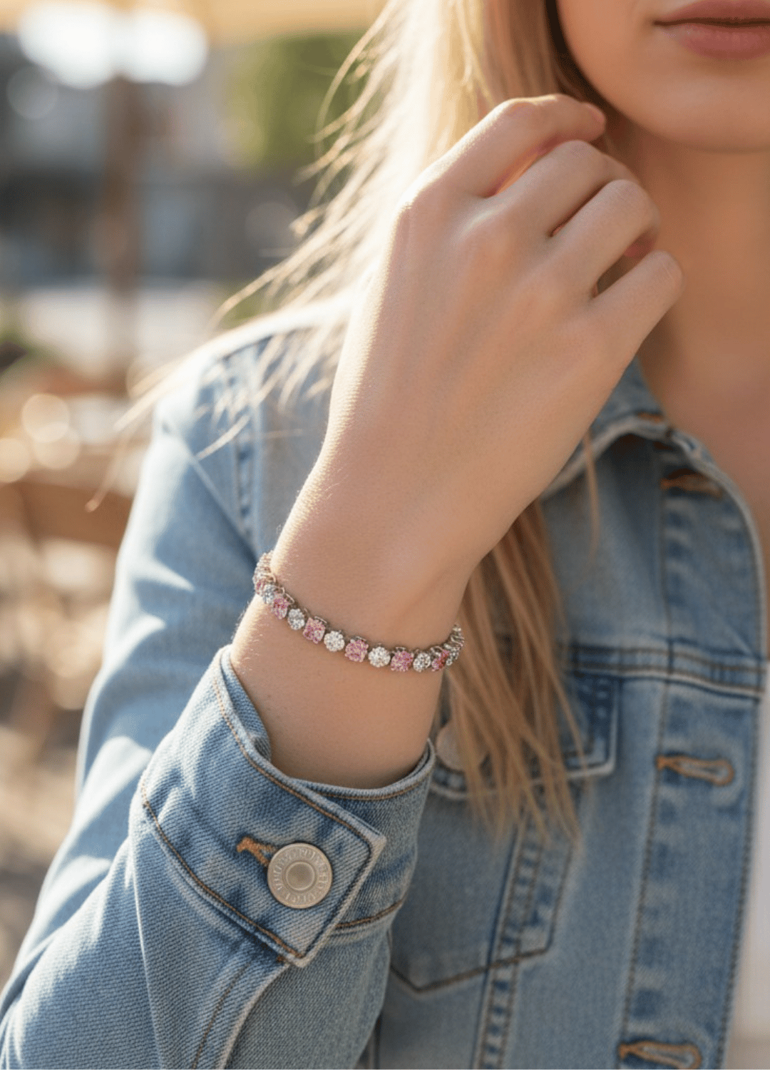 Vip Silver Pembe Baget Taşlı Su Yolu Bileklik - 26slbv14