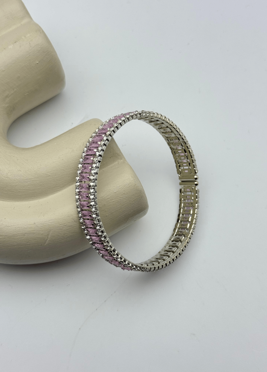 Vip Silver Pembe Renkli Baget Taşlı Su Yolu Bileklik - 26slbv04