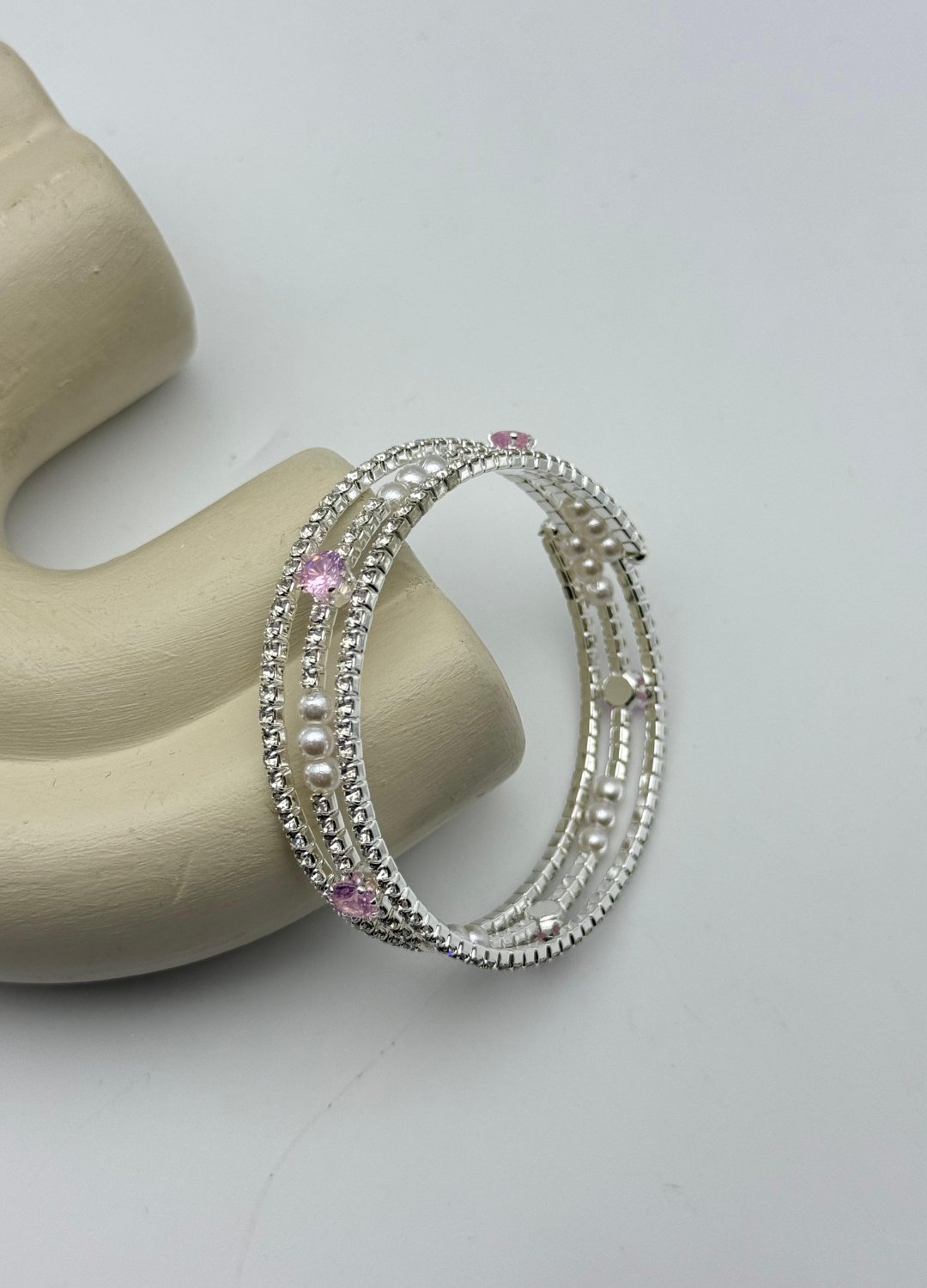 Vip Silver Pembe Taşlı İncili Su Yolu Bileklik - 26slbv15