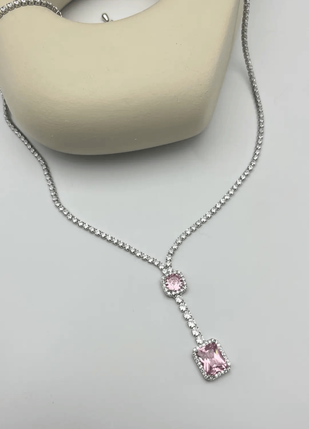 Vip Silver Pembe Taşlı Su Yolu Kolye - 25-vipk33