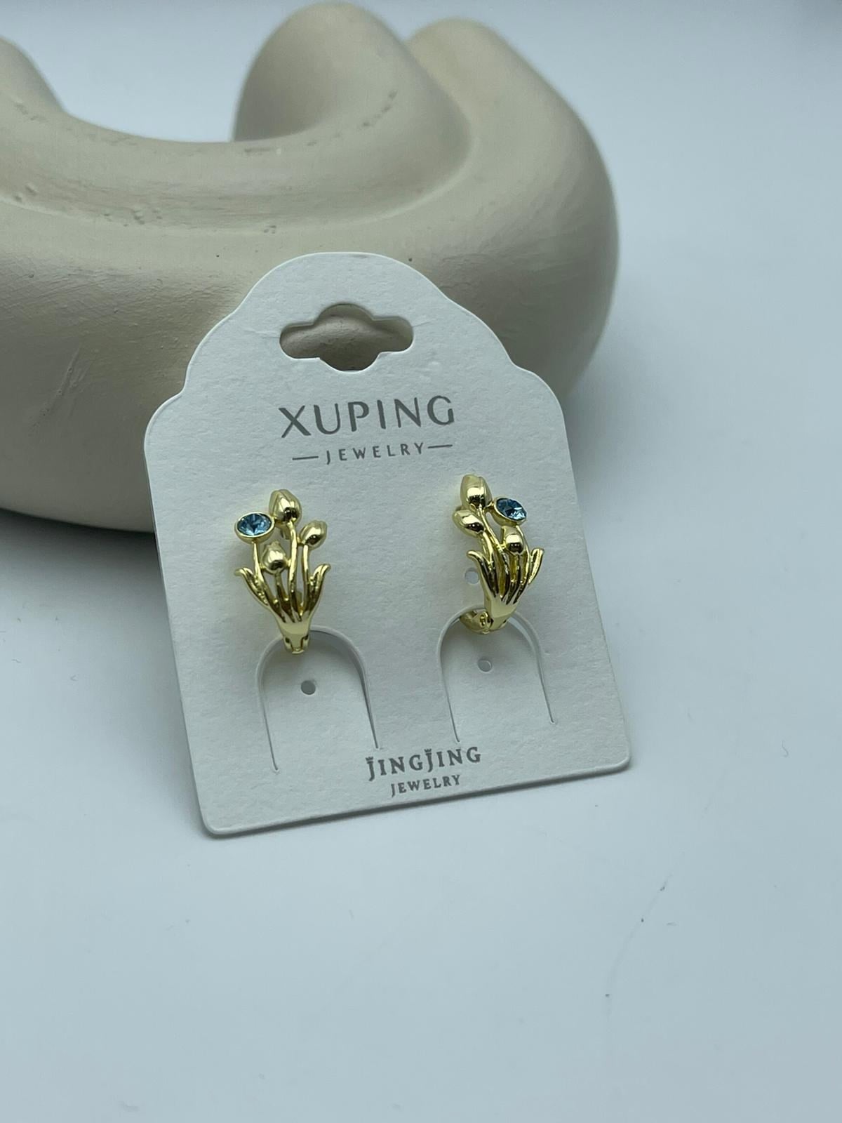 Xuping Mavi Taş Detaylı Gold Çelik Çiçek Küpe - 26xpkp34