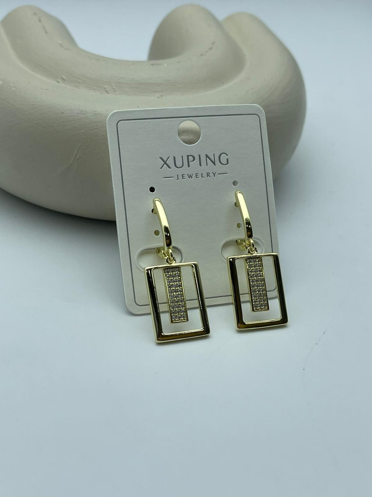 Xuping Taşlı Dikdörtgen Çelik Gold Küpe - 26xpkp55