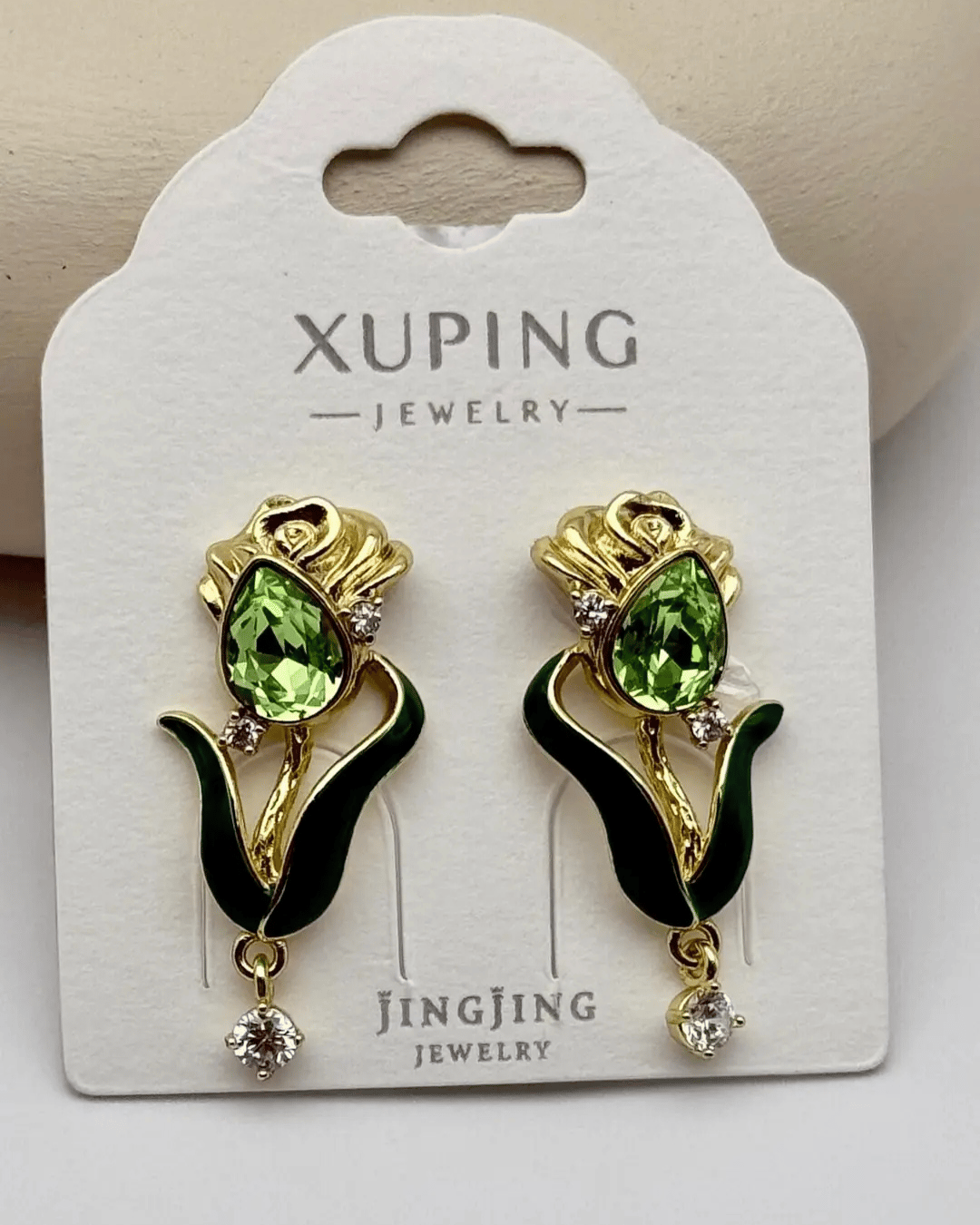 Xuping Yeşil Taşlı Gül Küpe - 25-xpkp263