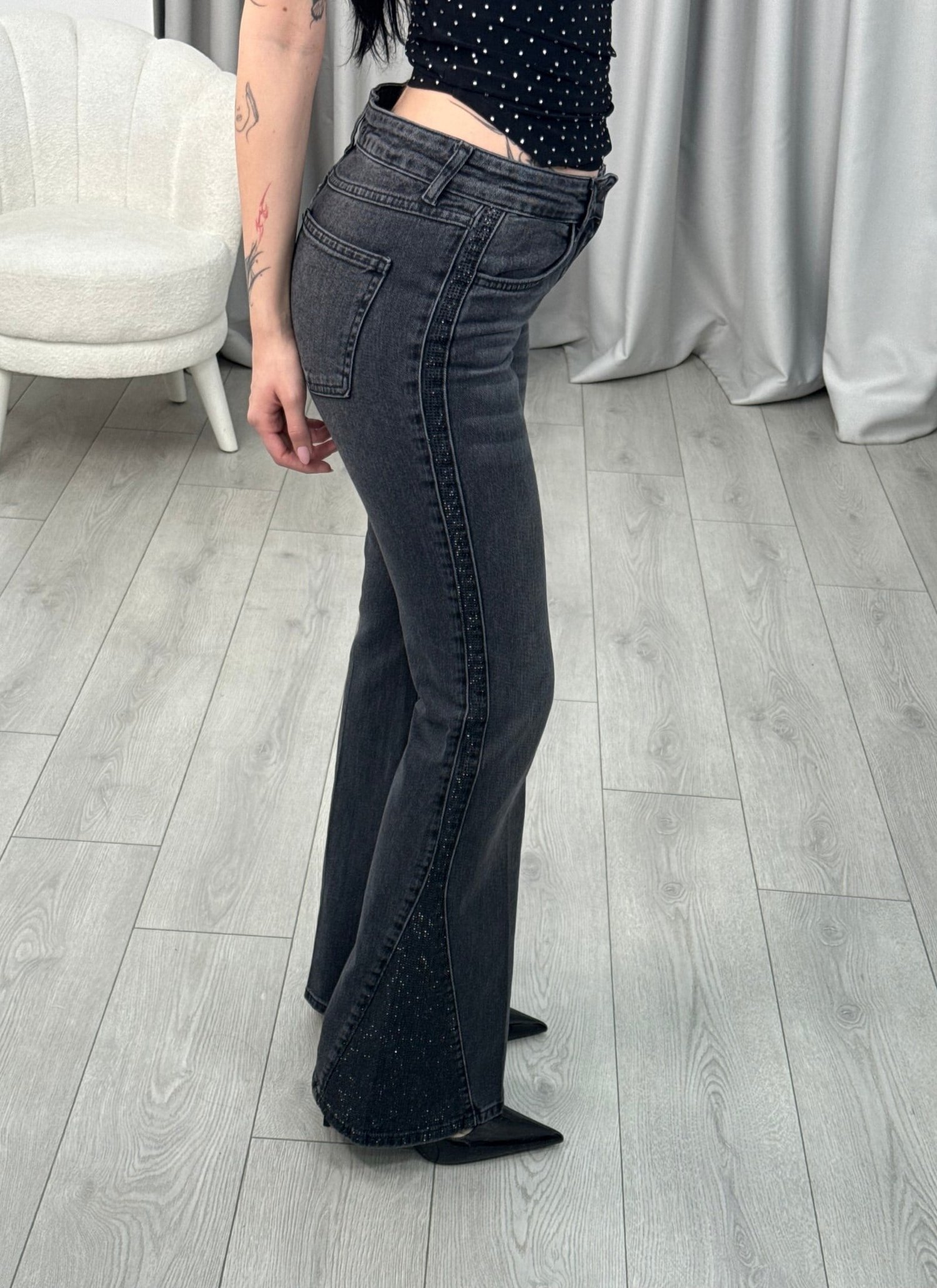 Lamira Taşlı Jean Siyah