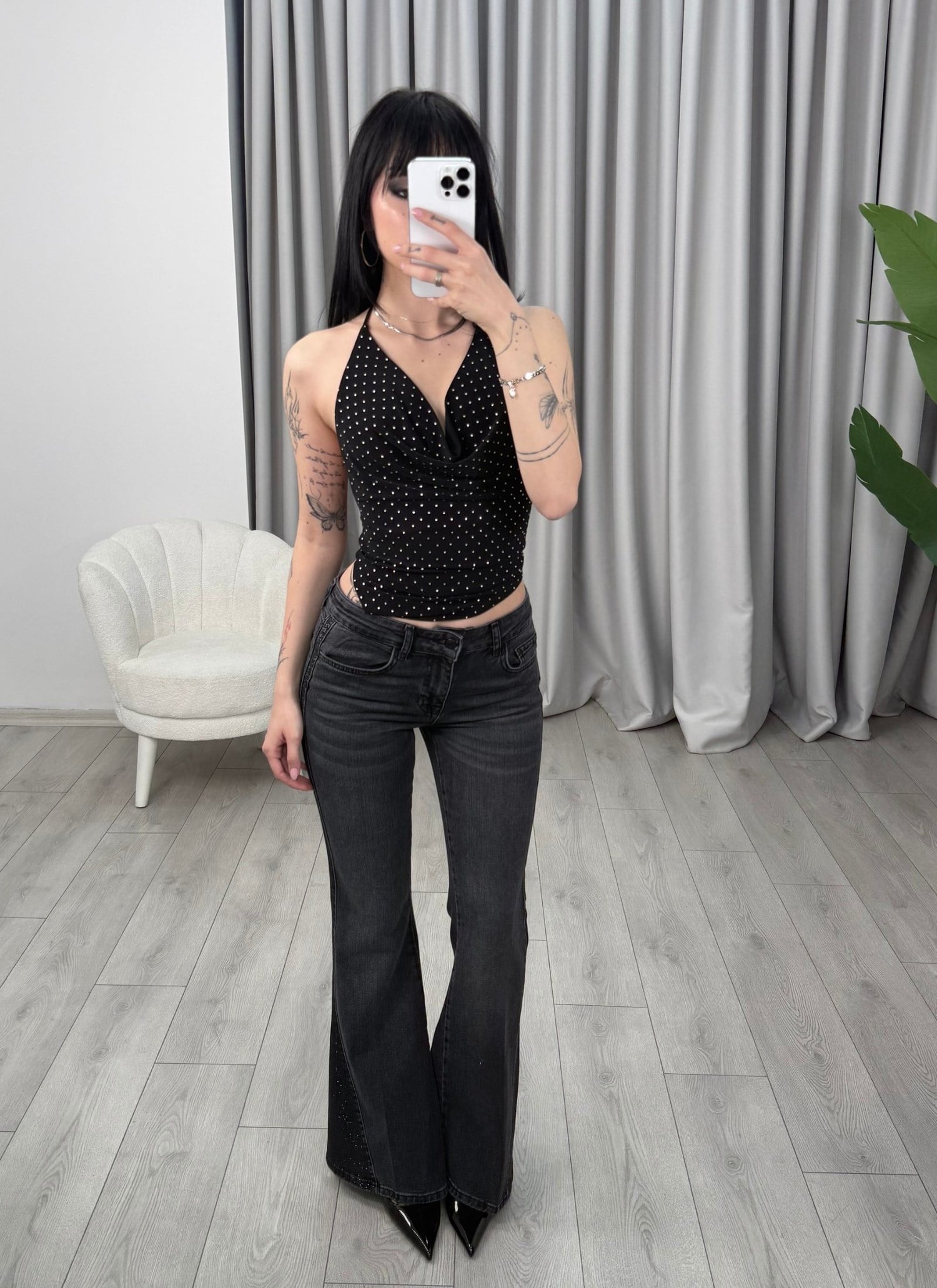 Lamira Taşlı Jean Siyah