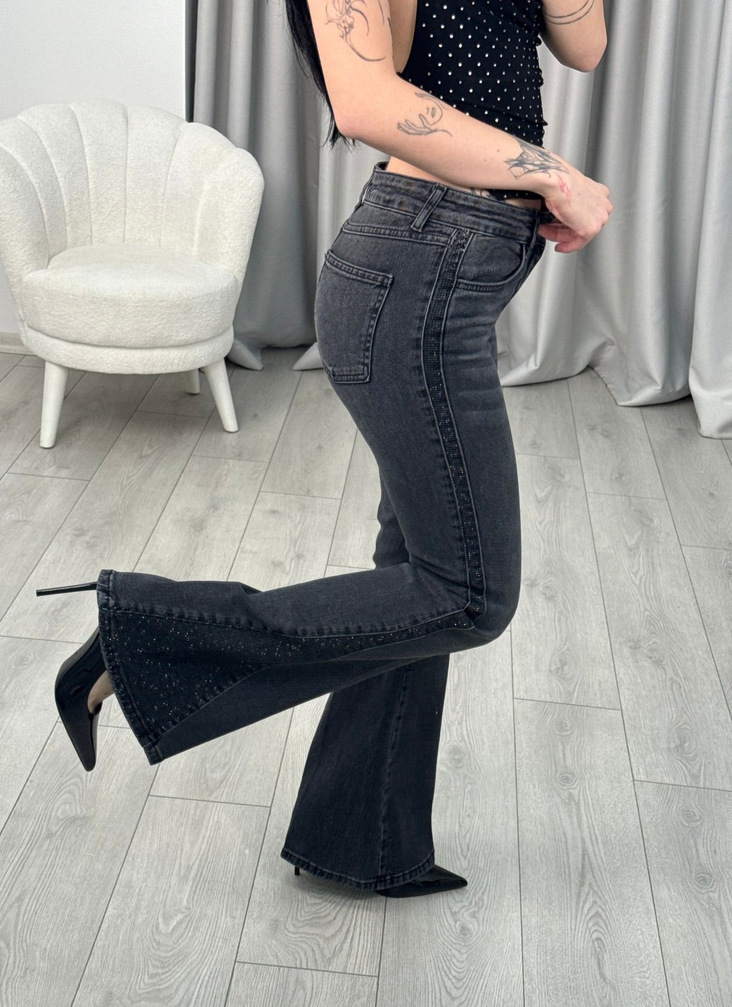Lamira Taşlı Jean Siyah