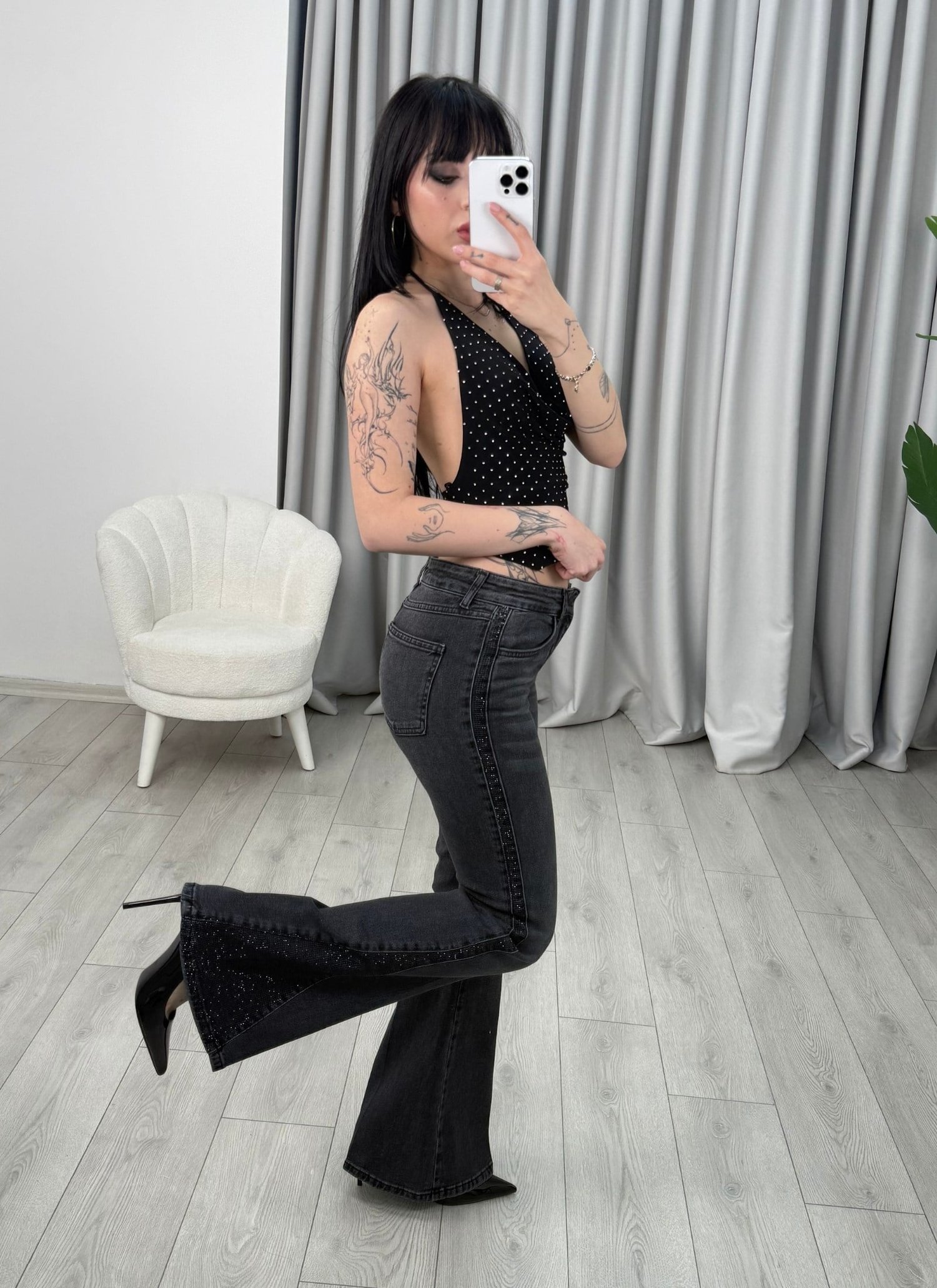 Lamira Taşlı Jean Siyah
