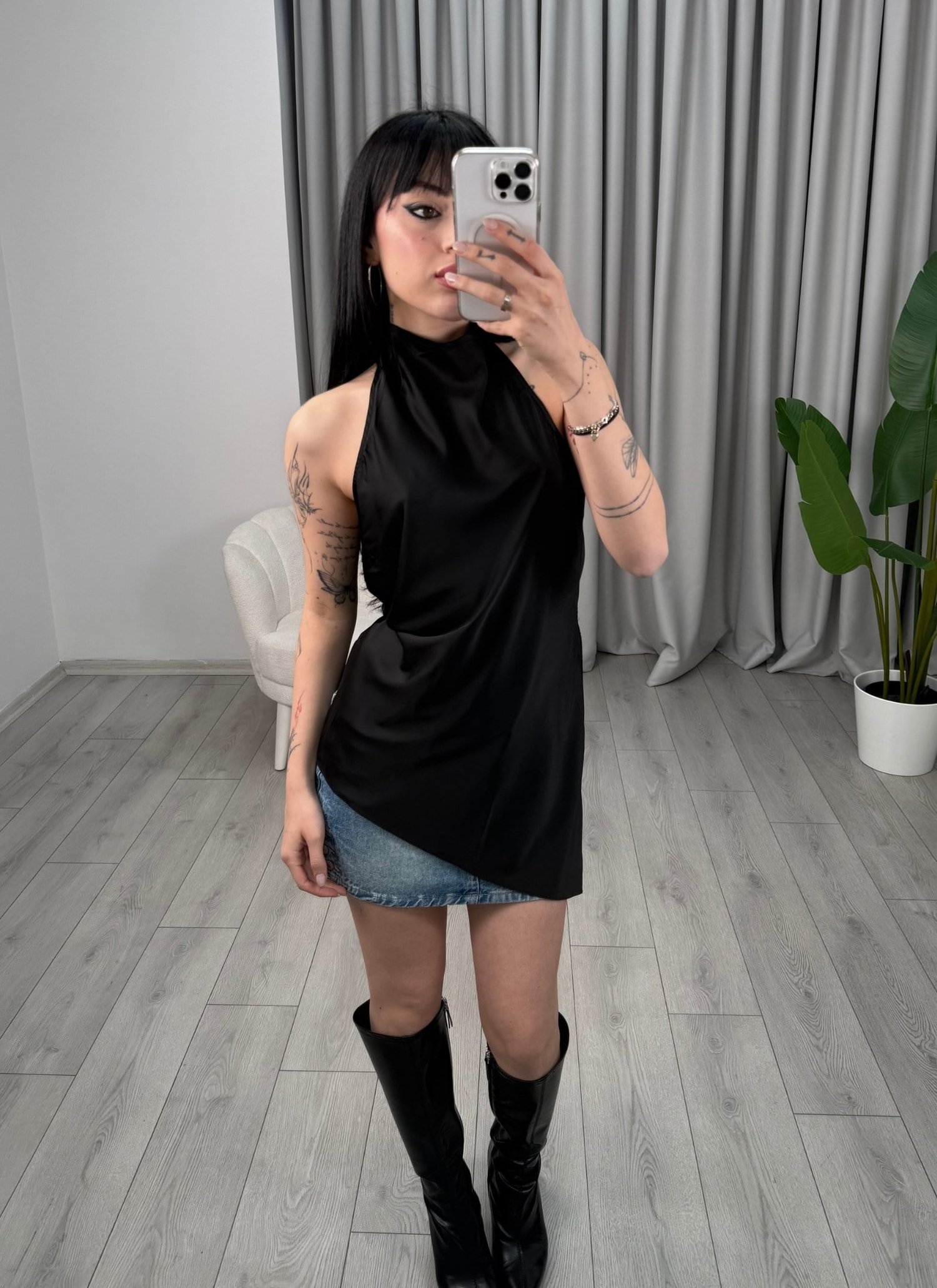 Maya Saten Bluz Siyah