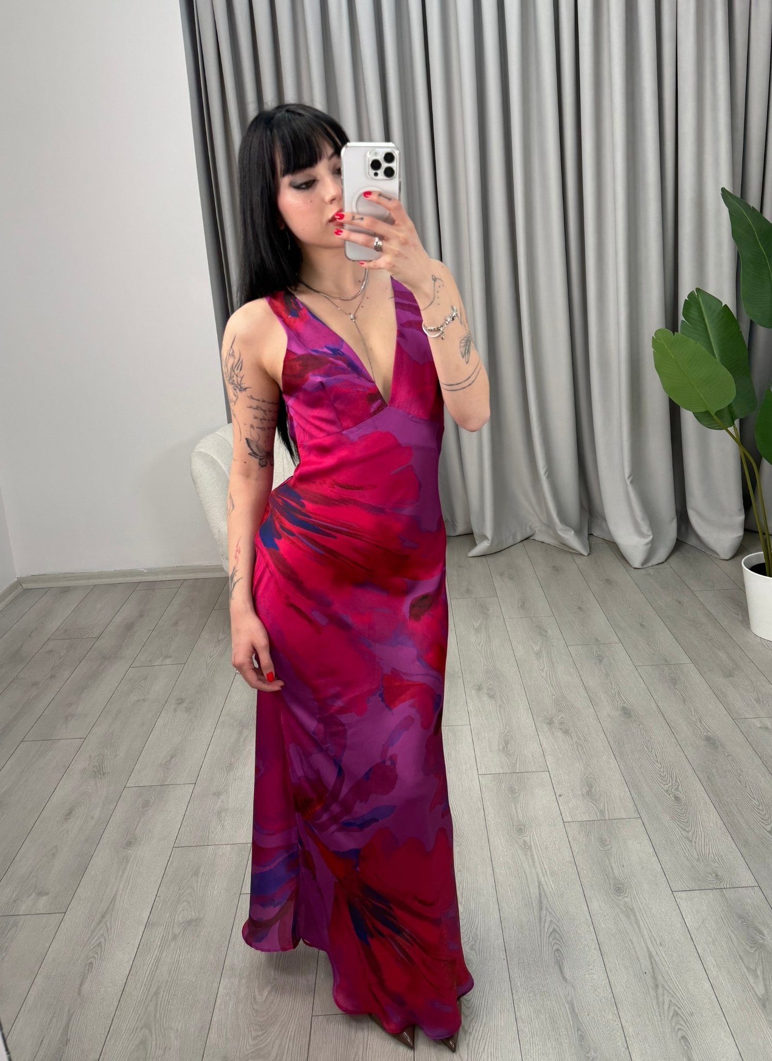 Miranda Desenli Saten Elbise