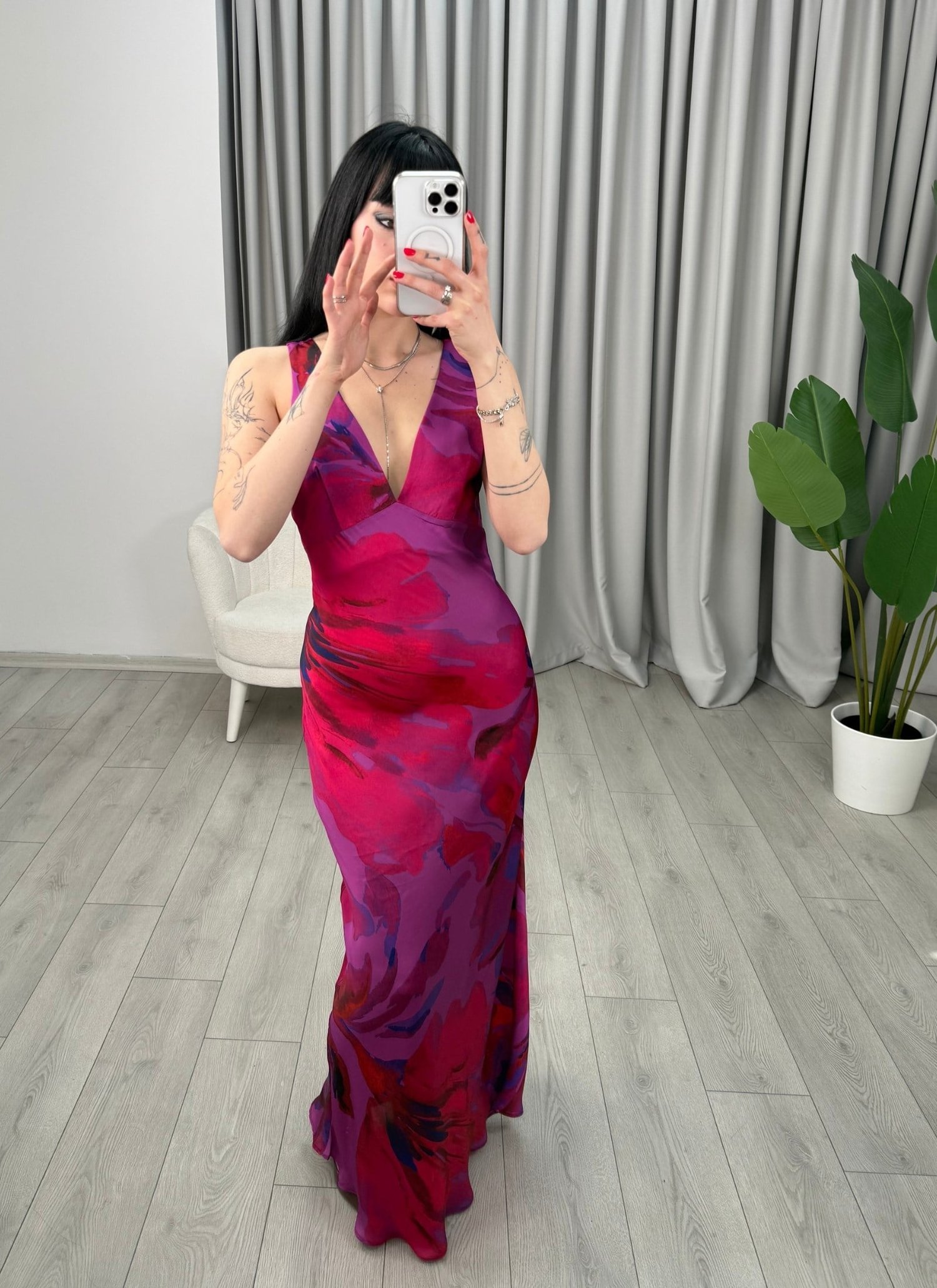 Miranda Desenli Saten Elbise