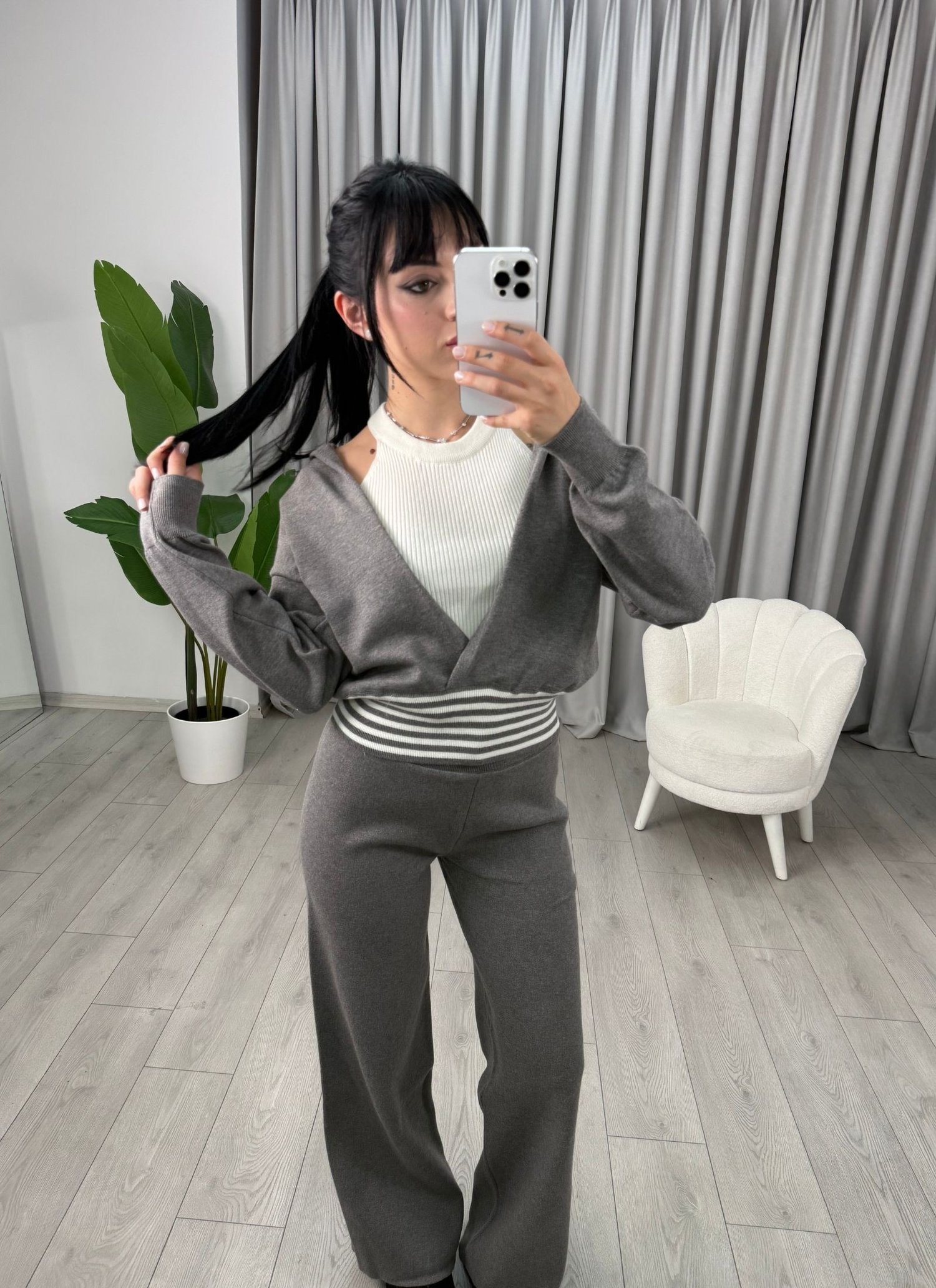 Monica Triko Üçlü Takım Gri