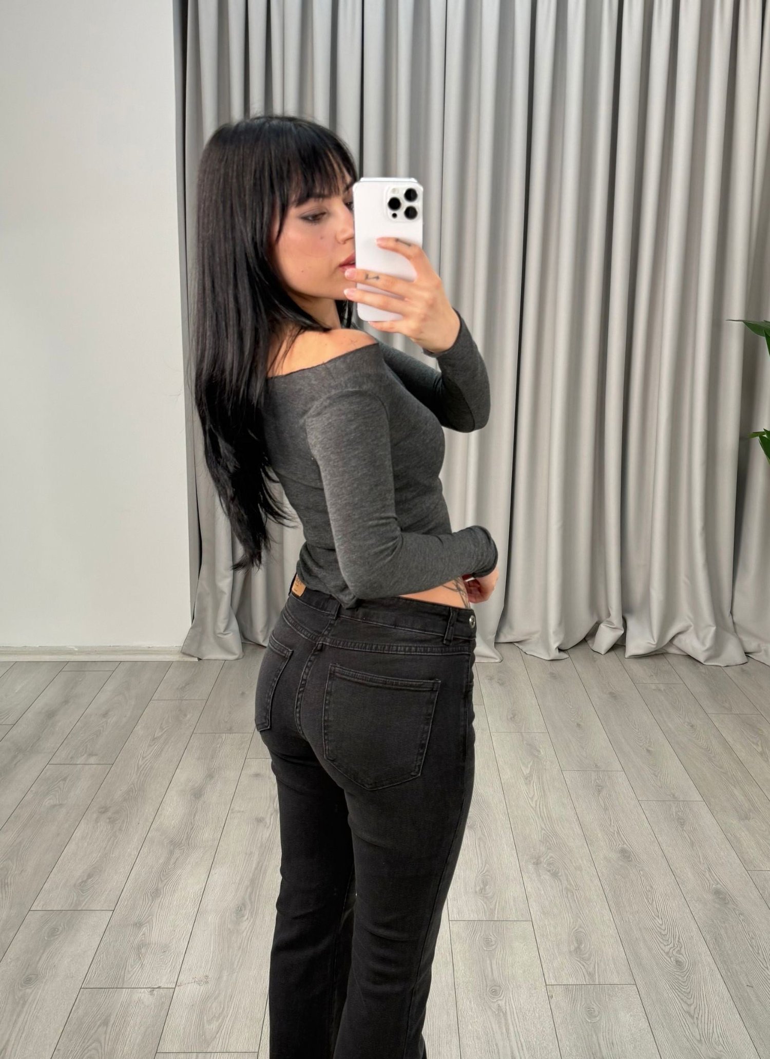 Rachel Transparan Bluz Gri