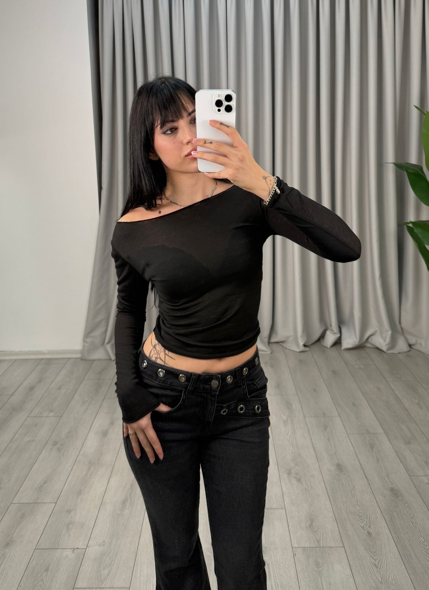 Rachel Transparan Bluz Siyah