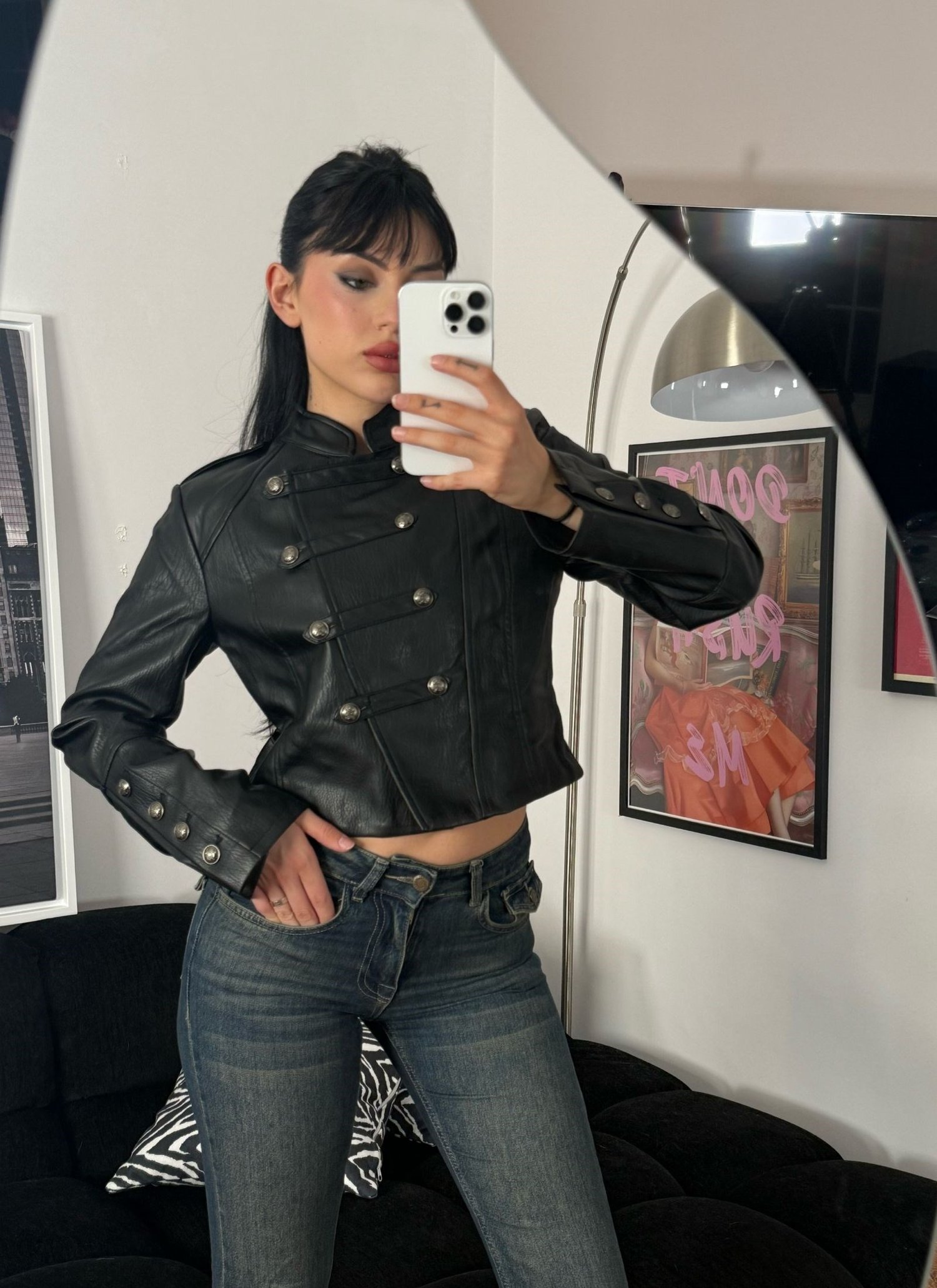 Selena Deri Napolyon Ceket Siyah