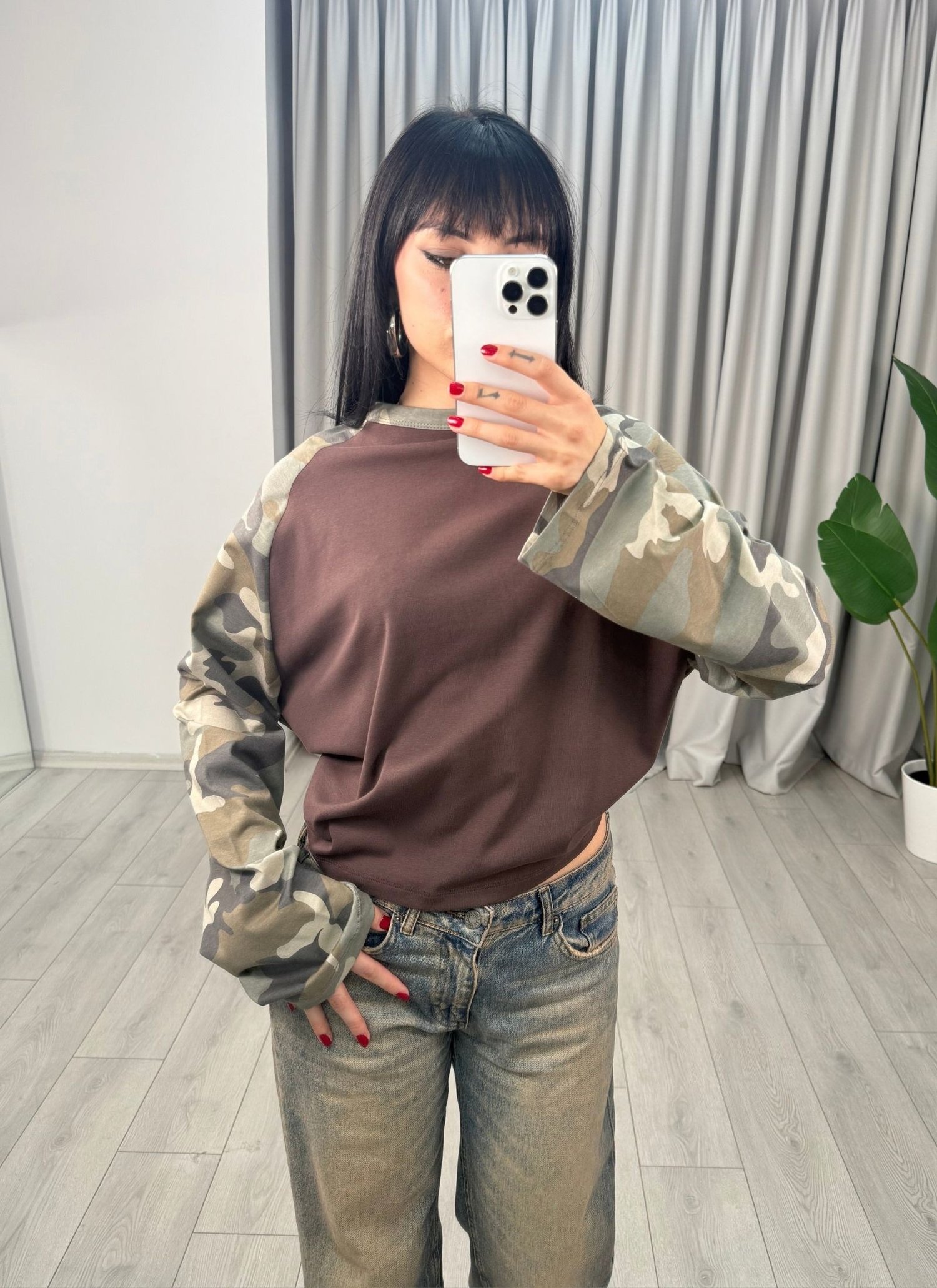 Selina Reglan Bluz Kahve