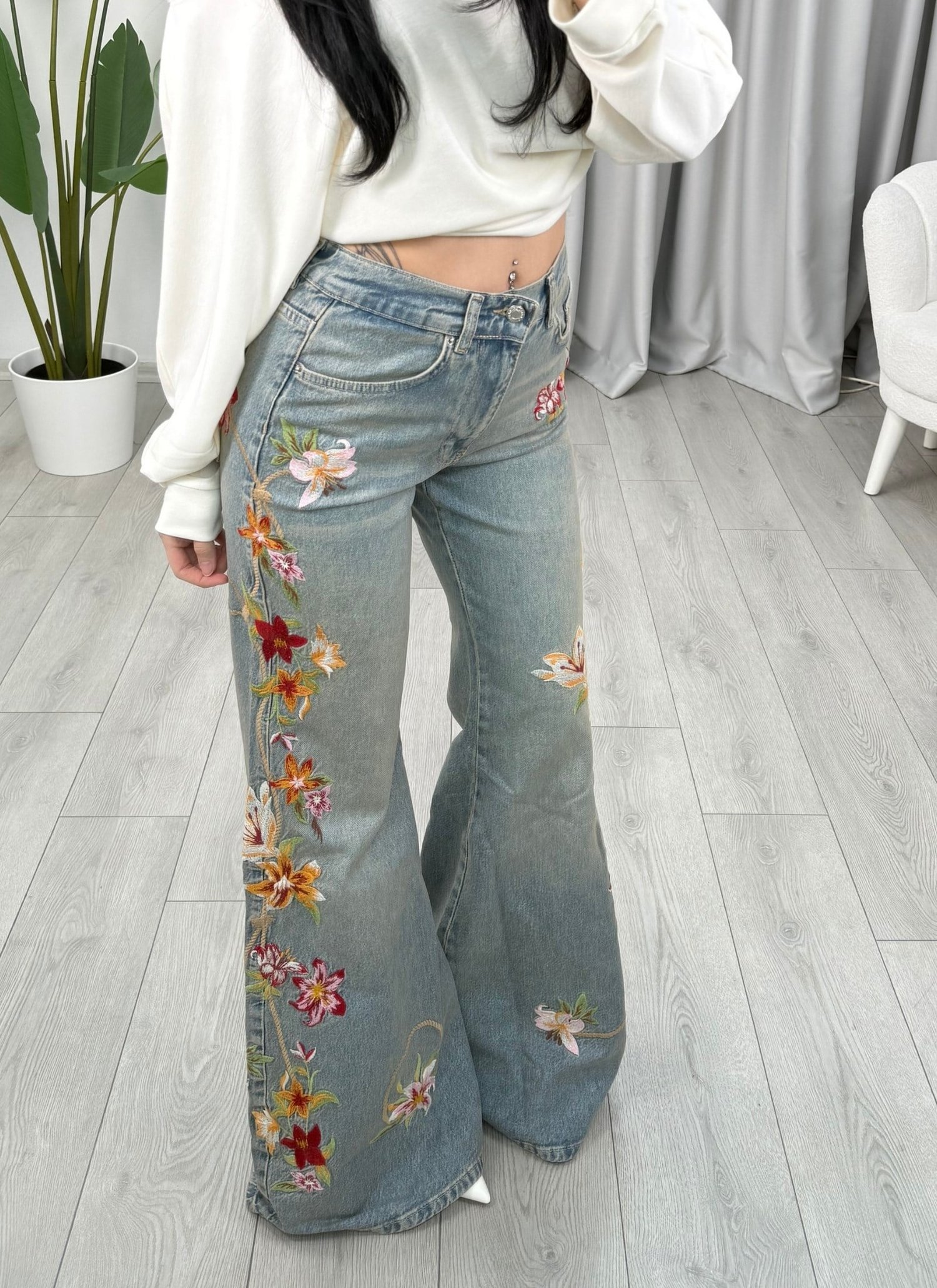Stella Nakışlı Pantolon Mavi