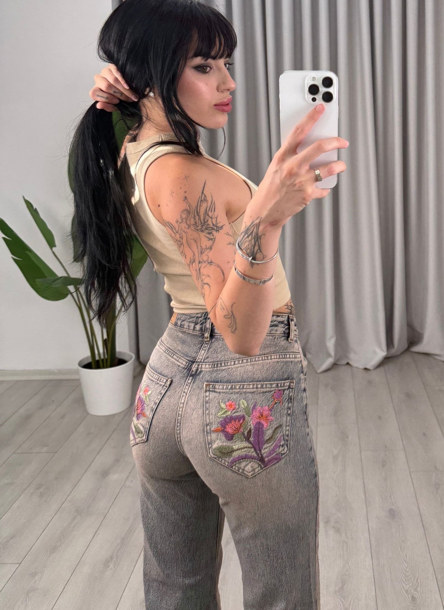 Stella Nakışlı Pantolon Mavi