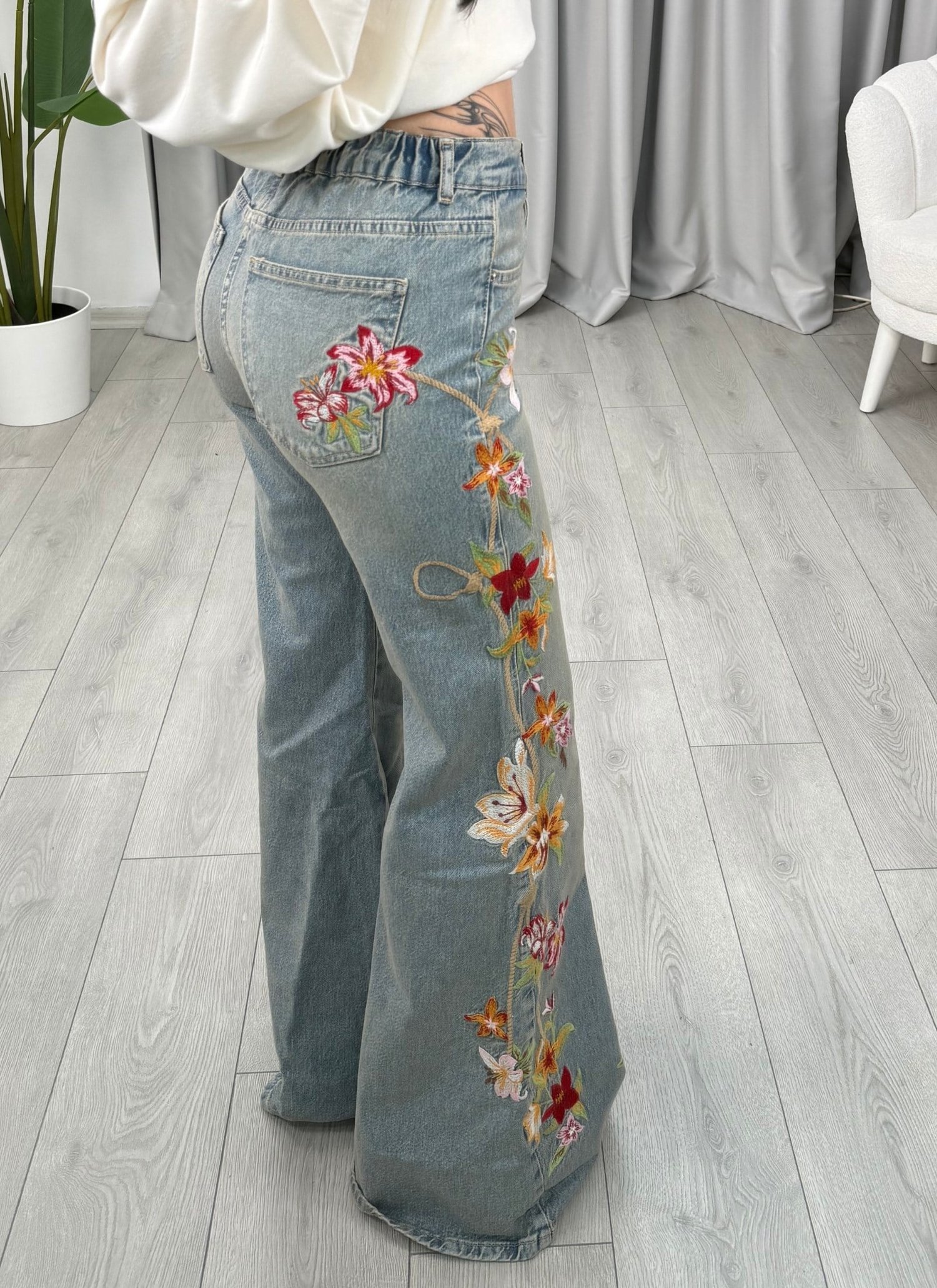 Stella Nakışlı Pantolon Mavi