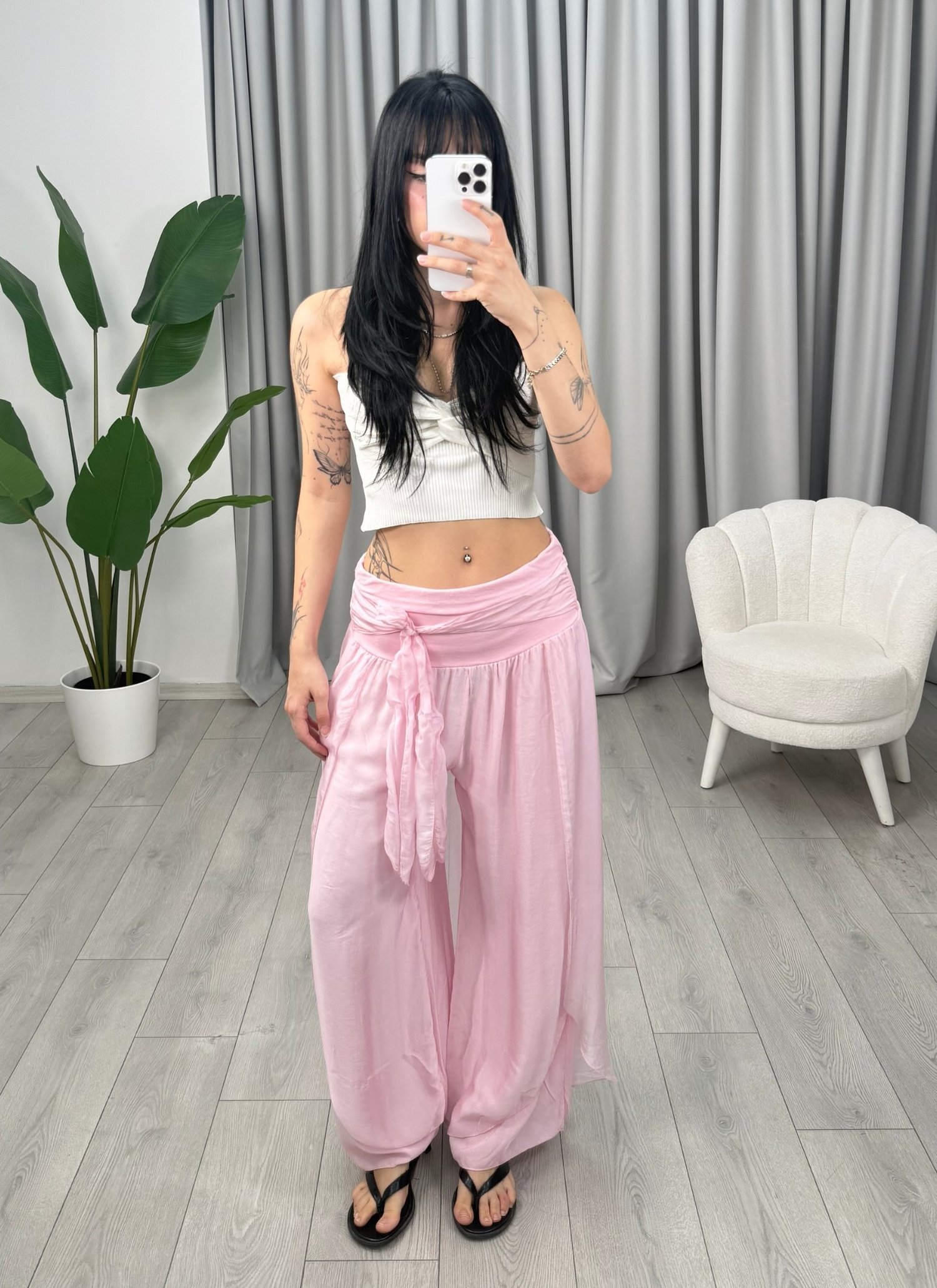 Svilna Pantolon Pembe