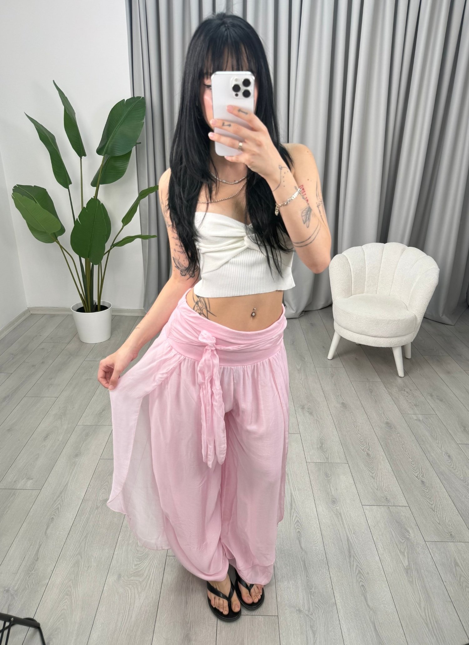 Svilna Pantolon Pembe
