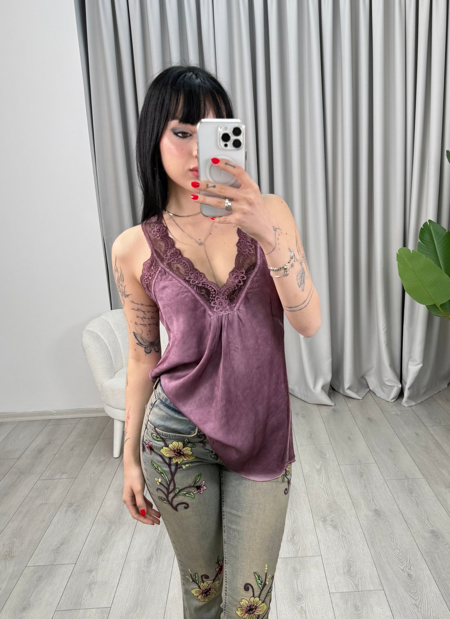 Venessa Saten Bluz Mor