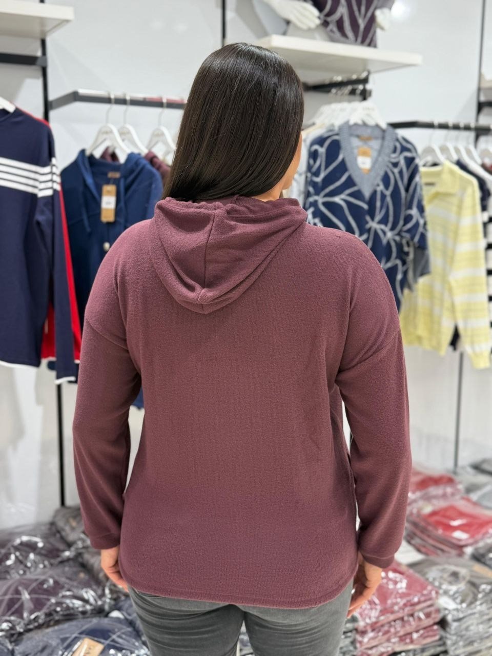 Mürdüm Kapüşonlu Ceket Hırka 